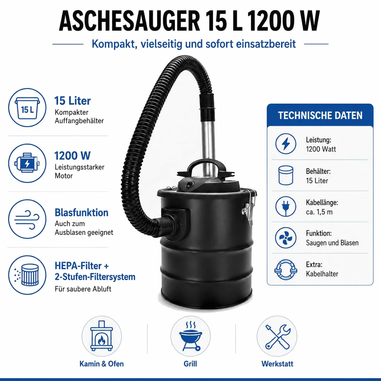 Aspirador de cenizas para chimenea o ceniza, modelo a elegir Aspirador de cenizas Sn122