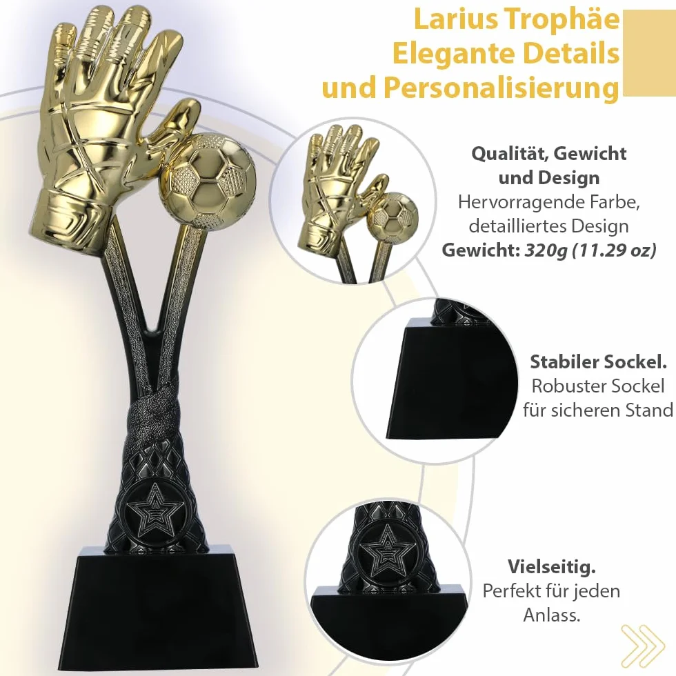 Larius Copa de fútbol trofeo dorado 26 cm 320 g con/sin grabado