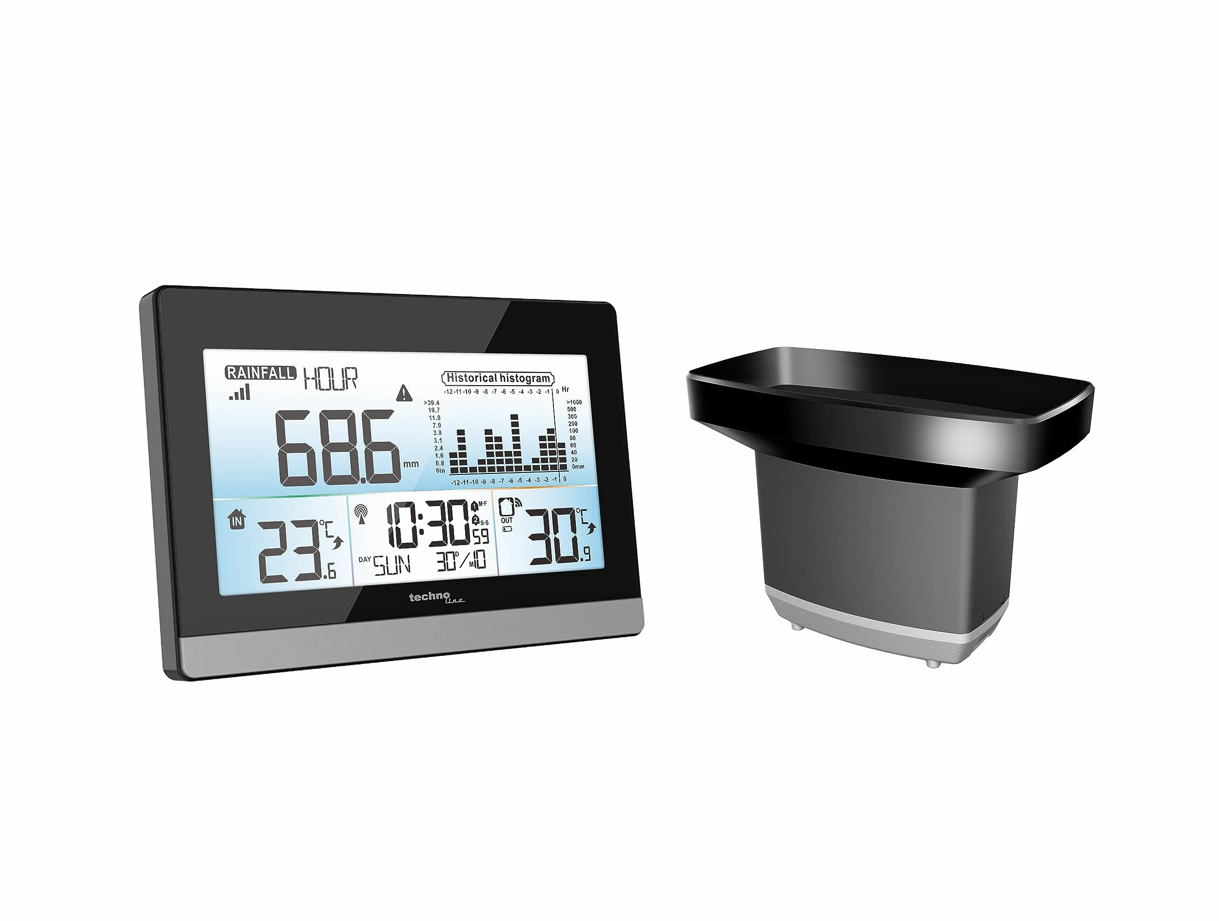Technoline WS9016 Pluviómetro con Monitor de Lluvia Temperatura Interior Exterior Radiocontrol