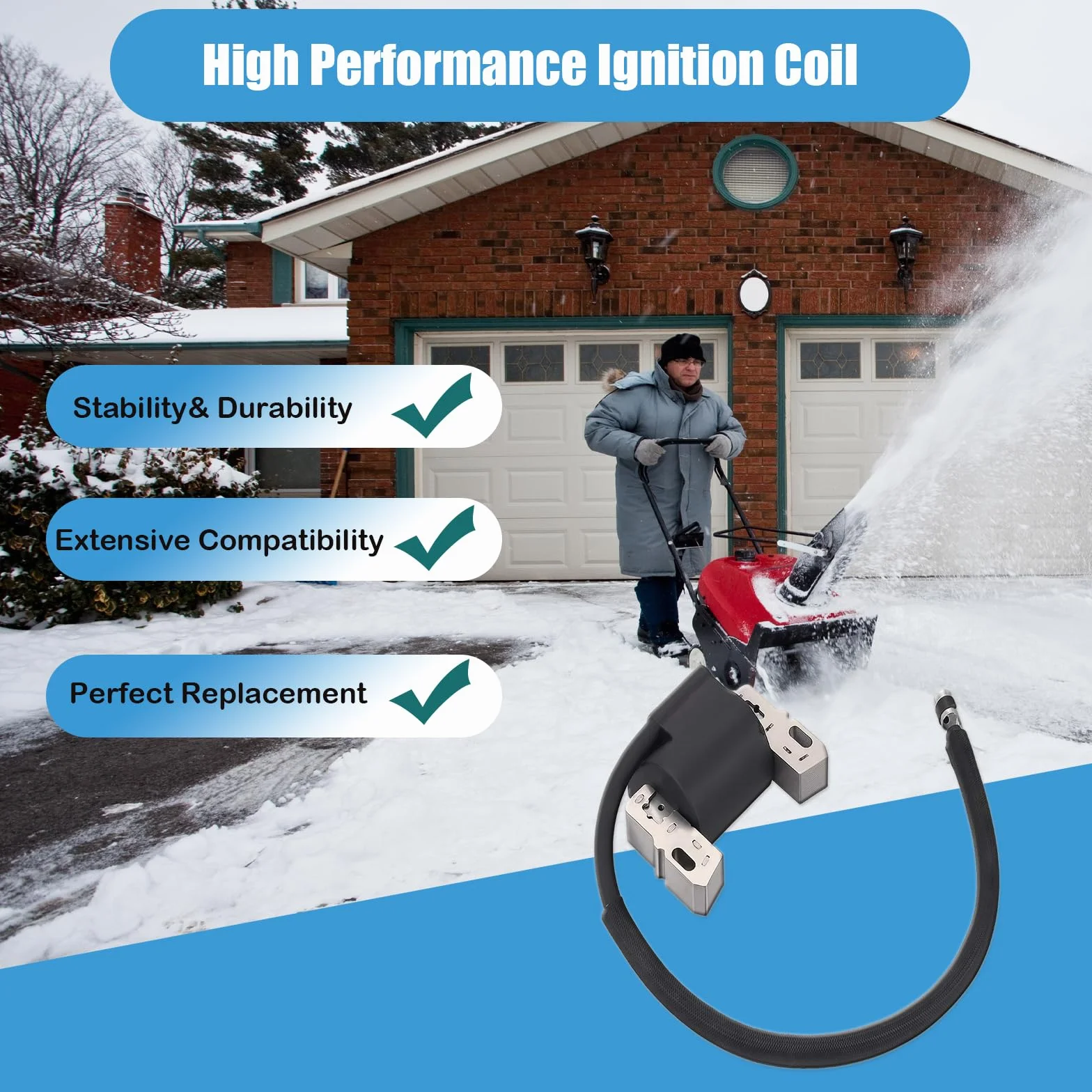Bobina de encendido 595304 490586 796520 apta para soplador de nieve BRIGGS Troy Bilt de 10 HP