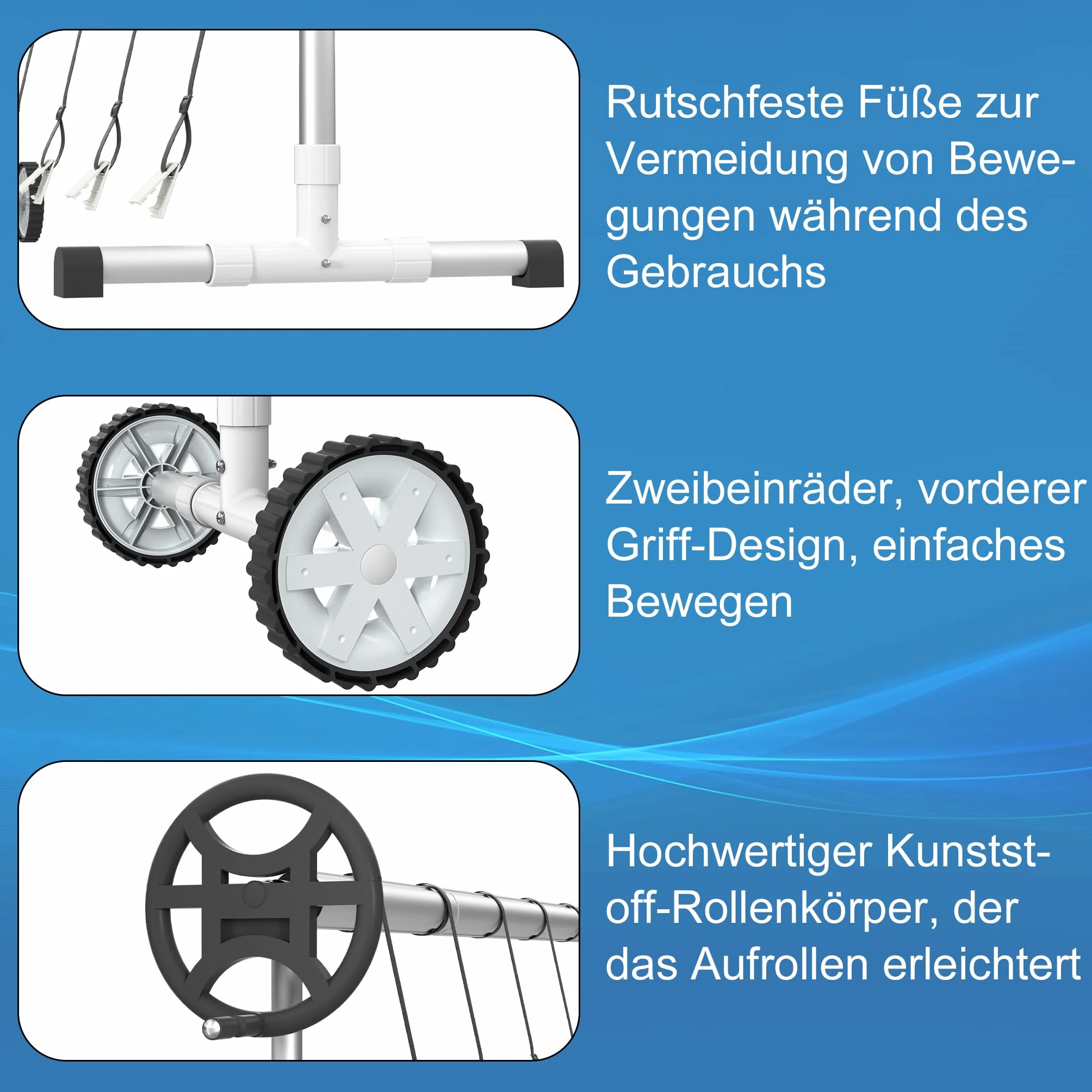 XMTECH Sistema de enrollado para piscina, enrollador de piscina, tubo telescópico de aluminio, sistema de enrollado para lona de piscina, cubierta solar, resistente a la intemperie (con ruedas-2)