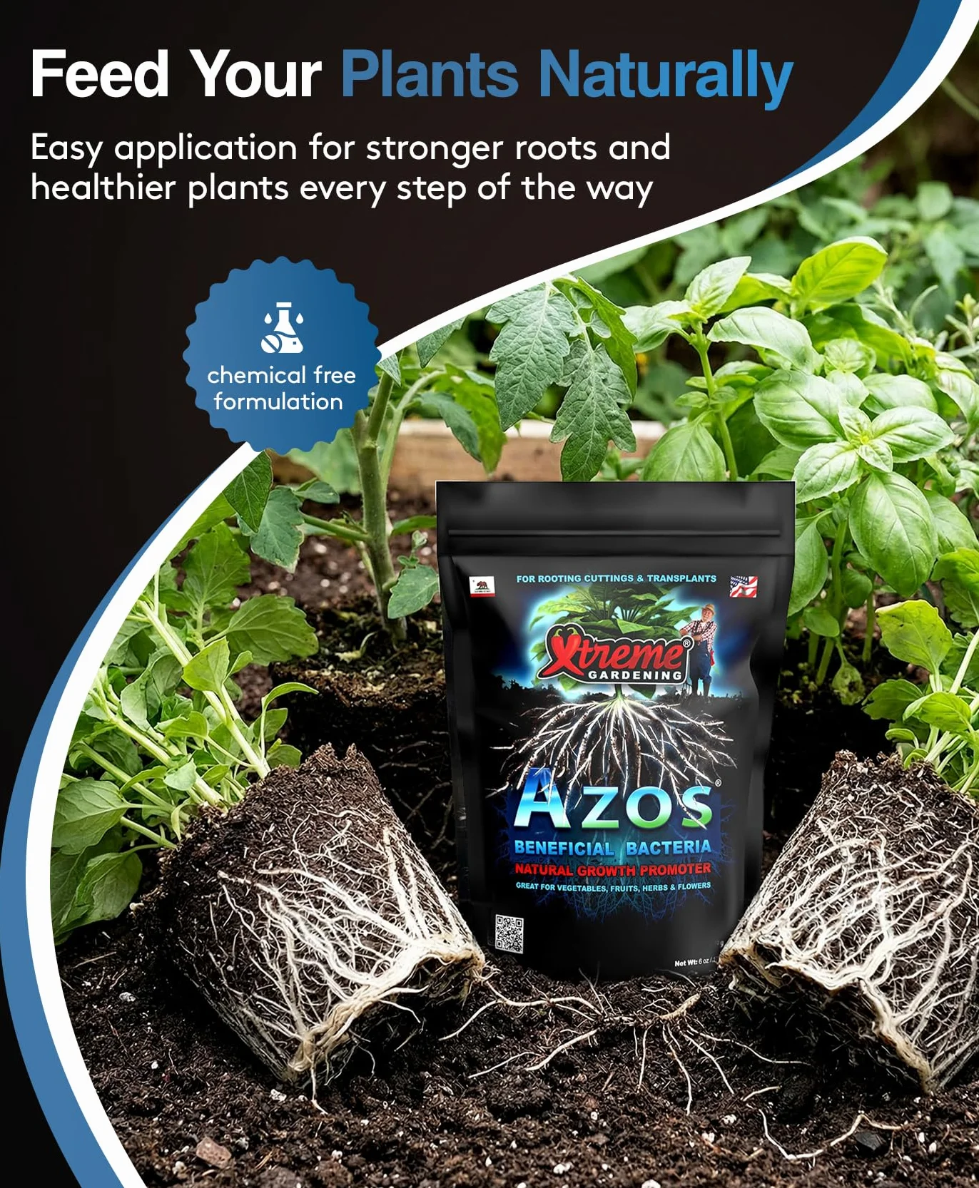 Xtreme Gardening Azos Bacterias beneficiosas, promotor de Crecimiento Natural, Bolsa de 6 onzas