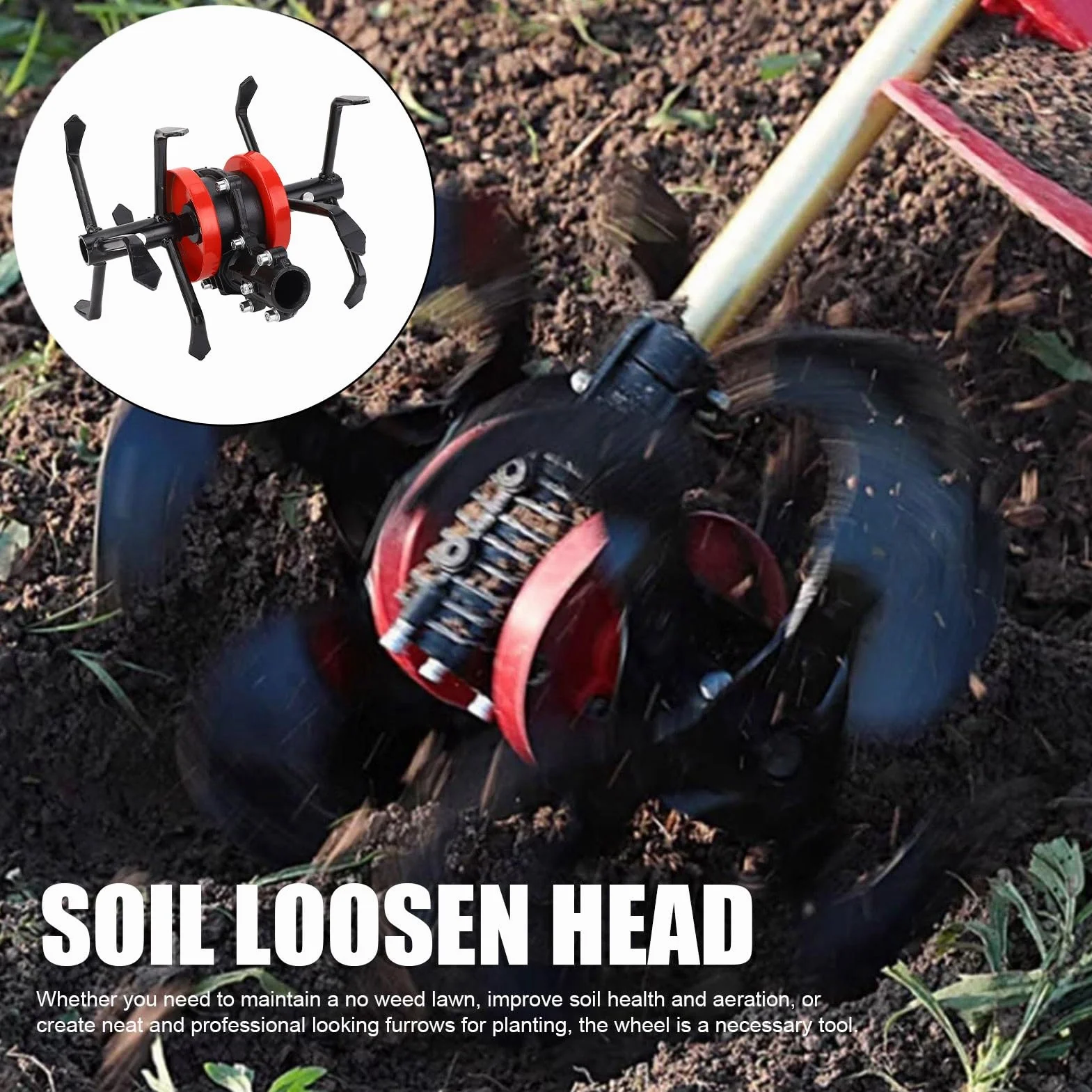 Rueda de Herramientas para Cultivador, Rueda de Deshierbe 2 en 1, Herramienta de Cultivador Rotativo de Jardín de 6 Garras Mini Cultivador Rueda de Arado Profundo (28 mm, 9 Dientes)