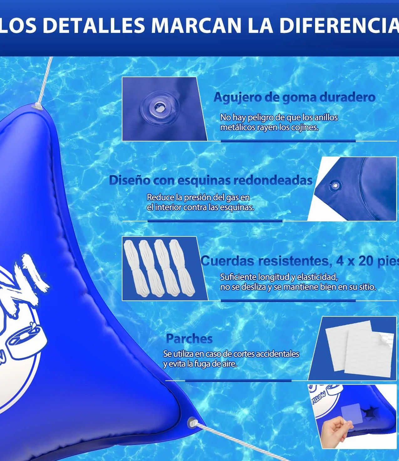 Angooni Cojín de piscina de invierno XXL 200 x 240 cm | Cojín de aire para piscina con doble costura para cubierta de piscina | Cojín de piscina para el invierno | con válvula Boston de doble