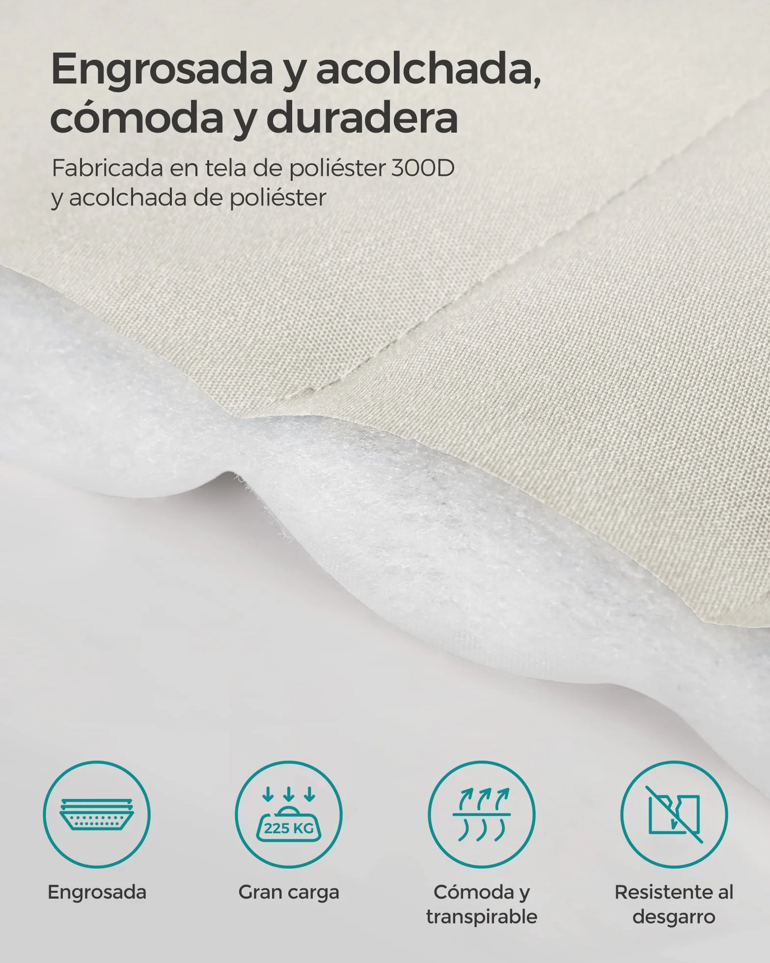 SONGMICS Hamaca Doble Tapizada, Hamaca de Jardín con Barras Curvas de Bambú Separables, con Cojín, para Camping, 200 x 140 cm, Carga de 225 kg, Crema y Beige GDC34BE