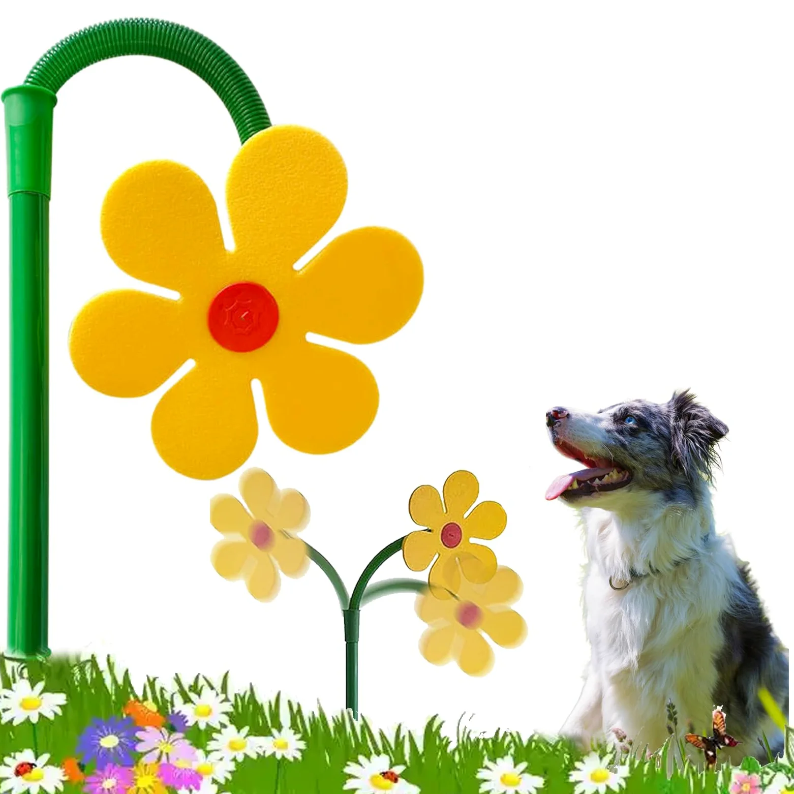 Crazy Daisy - Aspersor divertido de girasol para riego de césped, jardín, patio, rociadores de agua Crazy Dancing Daisy para perros, juego al aire libre, amarillo