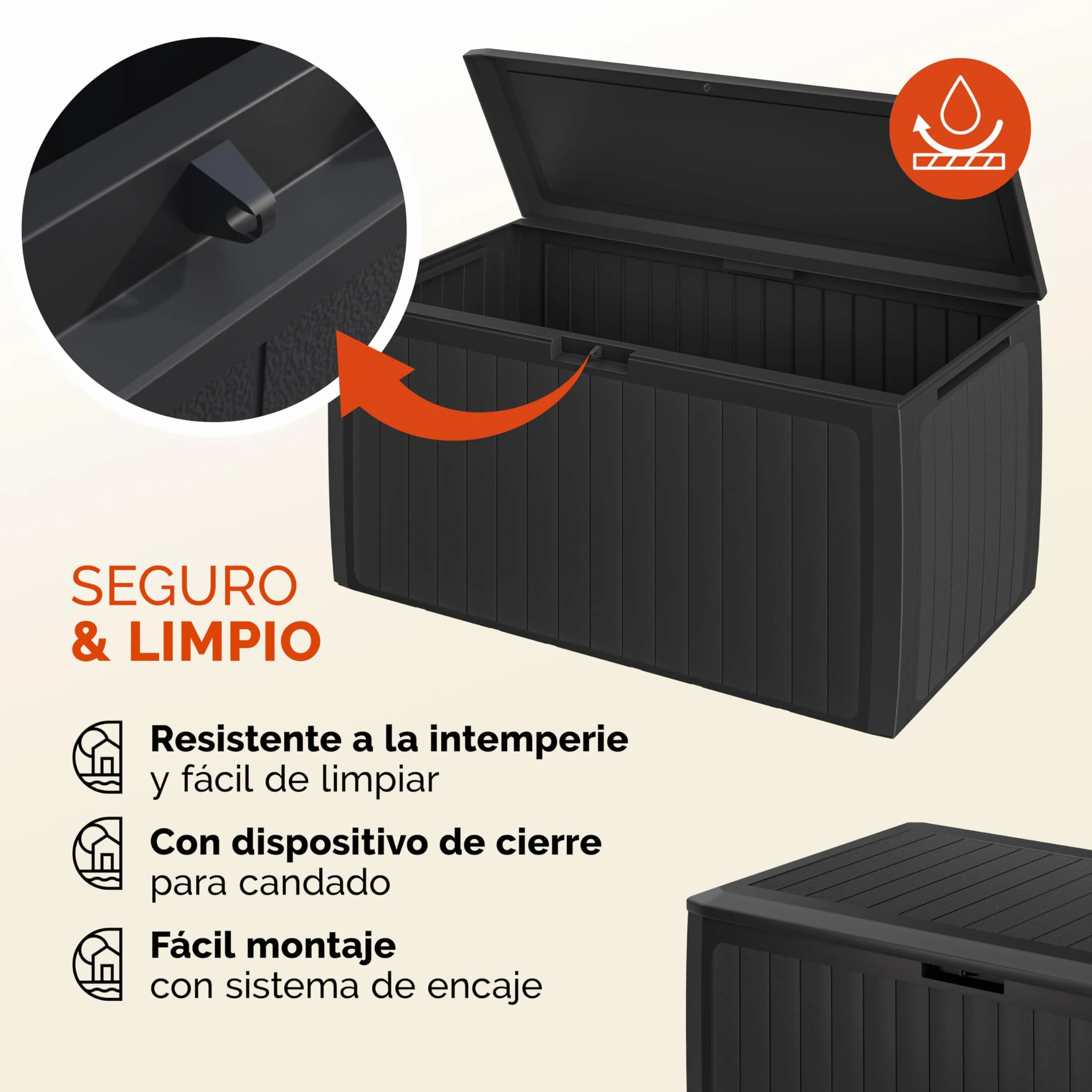 CASARIA® Arcón Jardín Exterior Baúl Almacenaje 290L con 6 Ruedas Asas Resistente Intemperie Rayos UV Caja Cojines 117x47x60cm Antracita