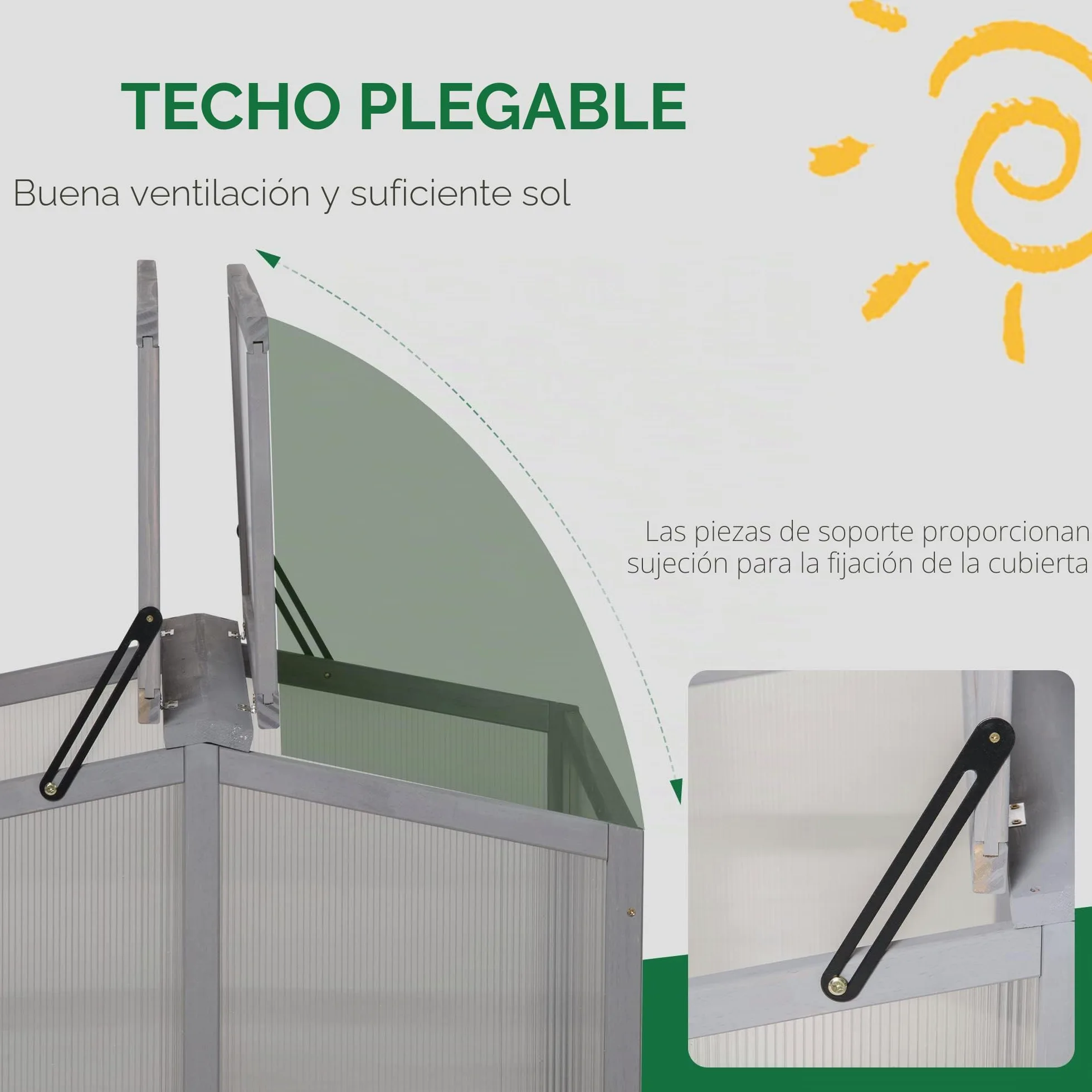 Outsunny Invernadero frío con Cubierta 90x80x58cm Gris Claro | Invernadero, marco frío, cama de plantas, de madera y policarbonato, resistente a la intemperie
