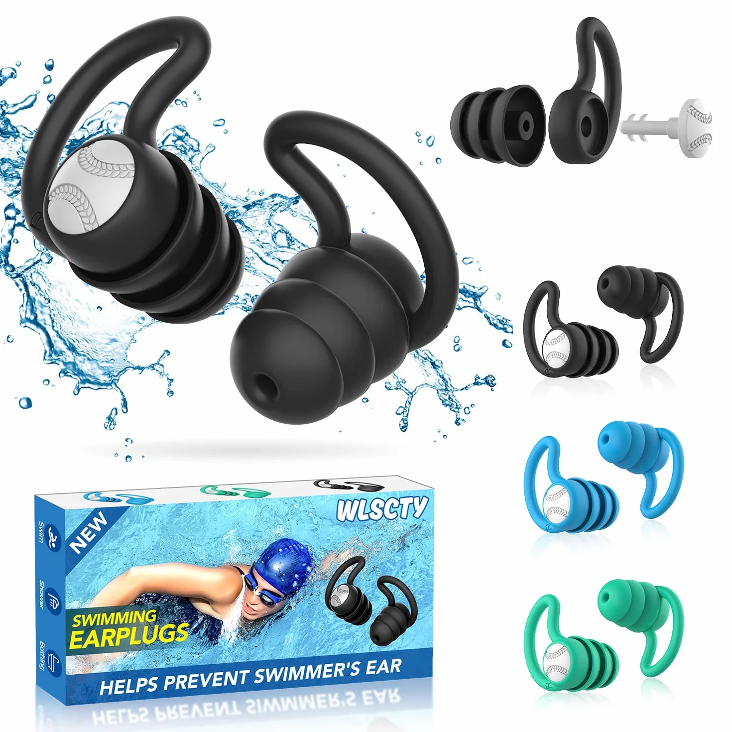 Tapones oídos natación adultos impermeables reutilizables silicona suave para ducha 3 pares
