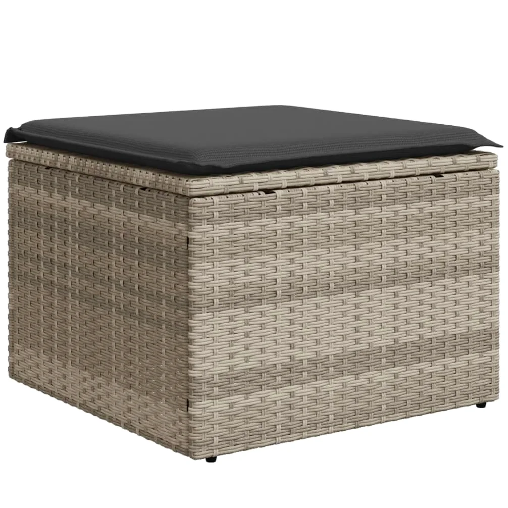 vidaXL Taburete de Jardín con Cojín Reposapiés, Asiento Exterior Ratán Sintético Gris Claro