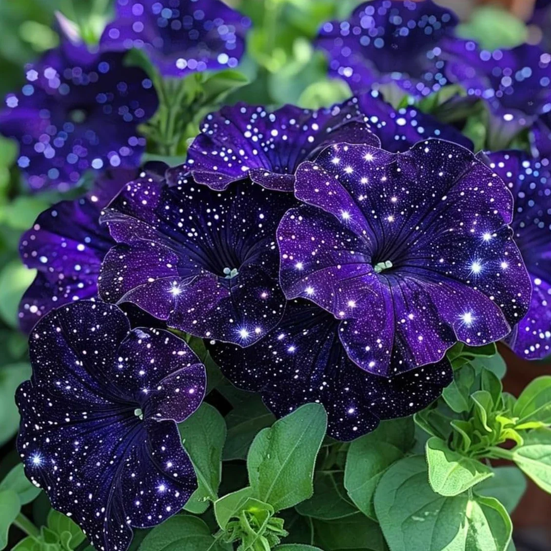 Más de 500 petunias Night Sky de colores variados, variedad tradicional Dwarf Wave, sin OMG, con un exclusivo diseño galáctico, perfectas para el jardín