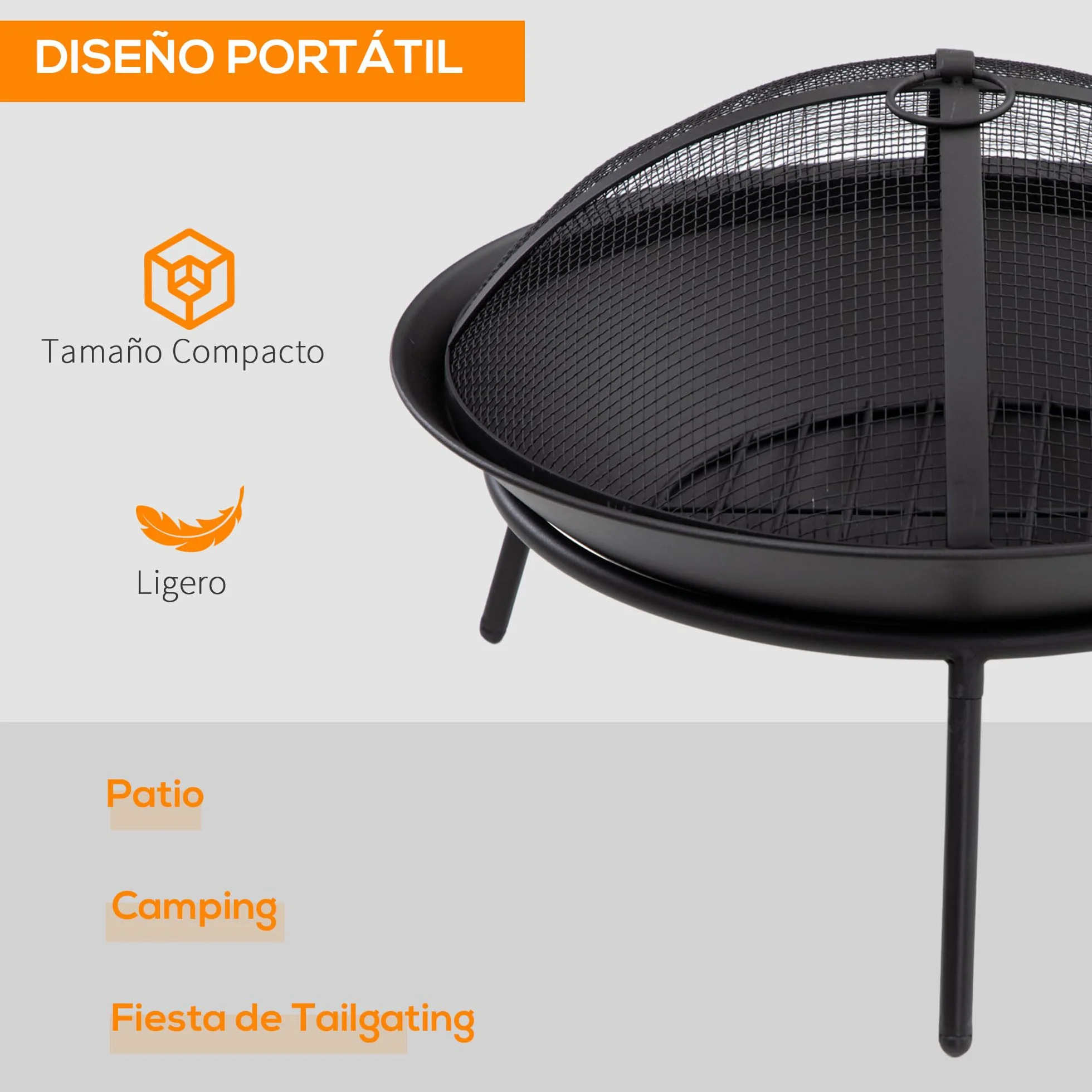 Outsunny Brasero Exterior para Jardín Pozo de Fuego de Metal con Protector de Chispas y Atizador para Hogueras Terraza Camping al Aire Libre Ø47x33 cm Negro