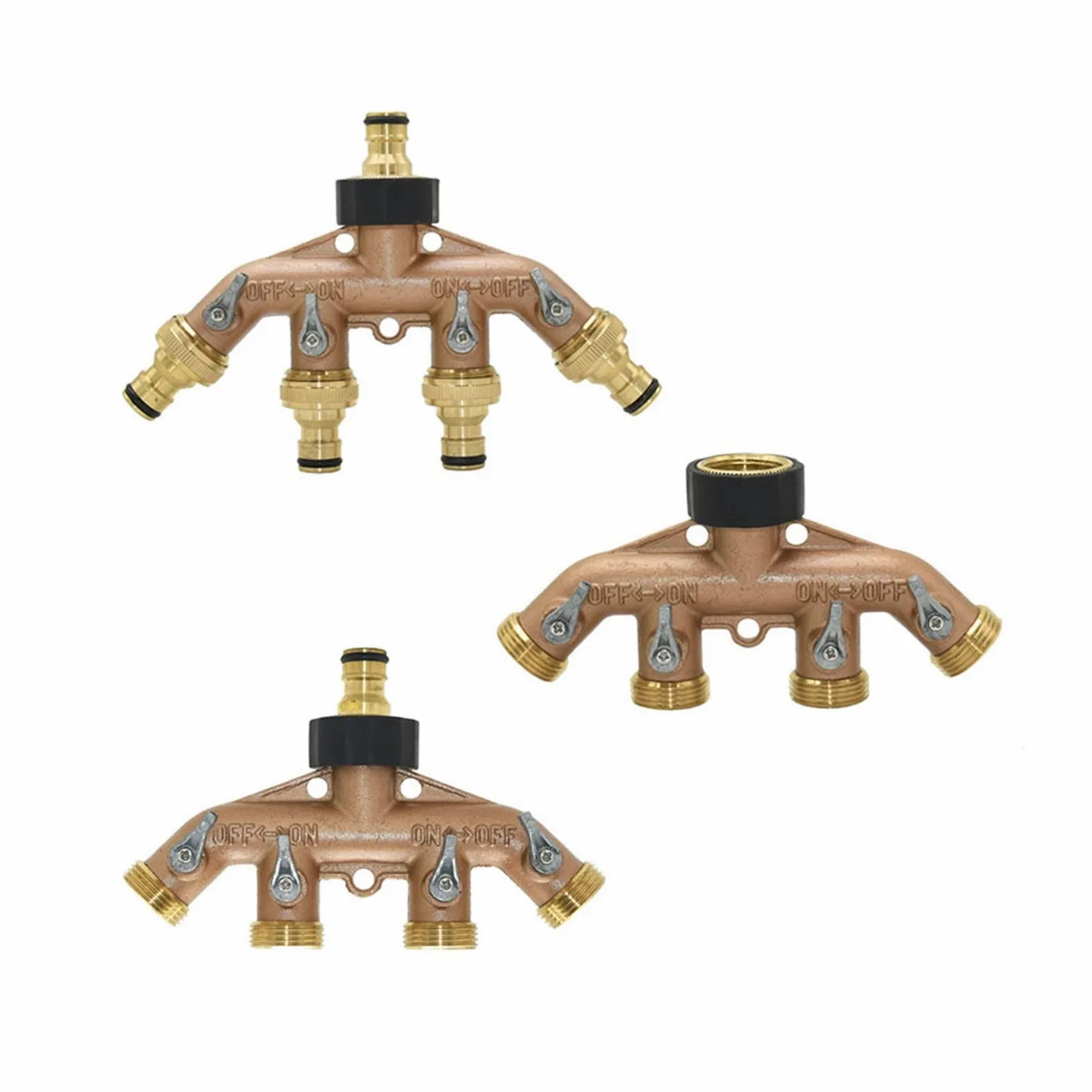 Accesorios para tuberías de riego, Accesorios de riego por Goteo Conector rápido Grifo jardín Cuatro vías roscado 3/4 Pulgada