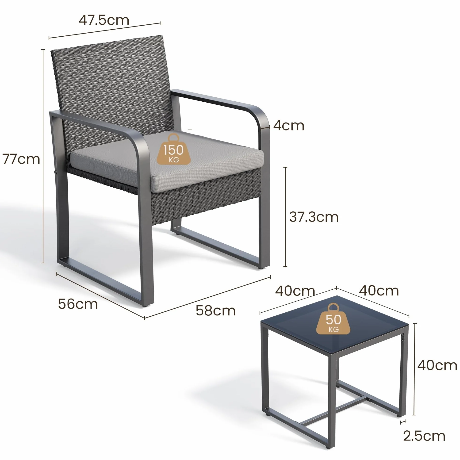 Bealife Juego de Muebles de Jardín de Ratán para 2 Personas, Exterior, Balcón Pequeño, Gris