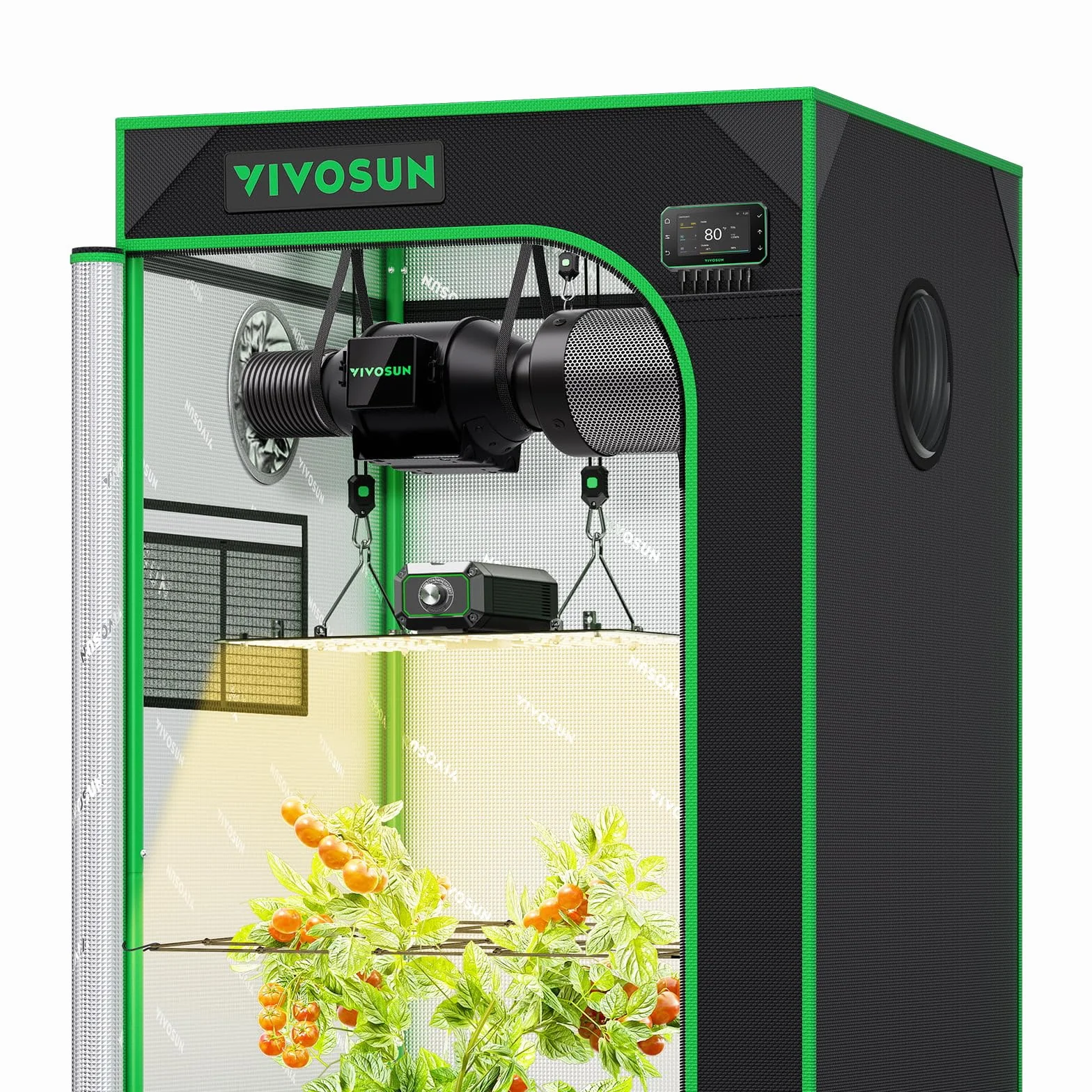 VIVOSUN Sistema de Tienda de Cultivo Inteligente 60x60x120cm, Kit de Tienda Cultivo con WiFi, Ventilación Automática, Luz de Cultivo LED de Espectro Completo de 100W, Controlador GrowHub E42A+