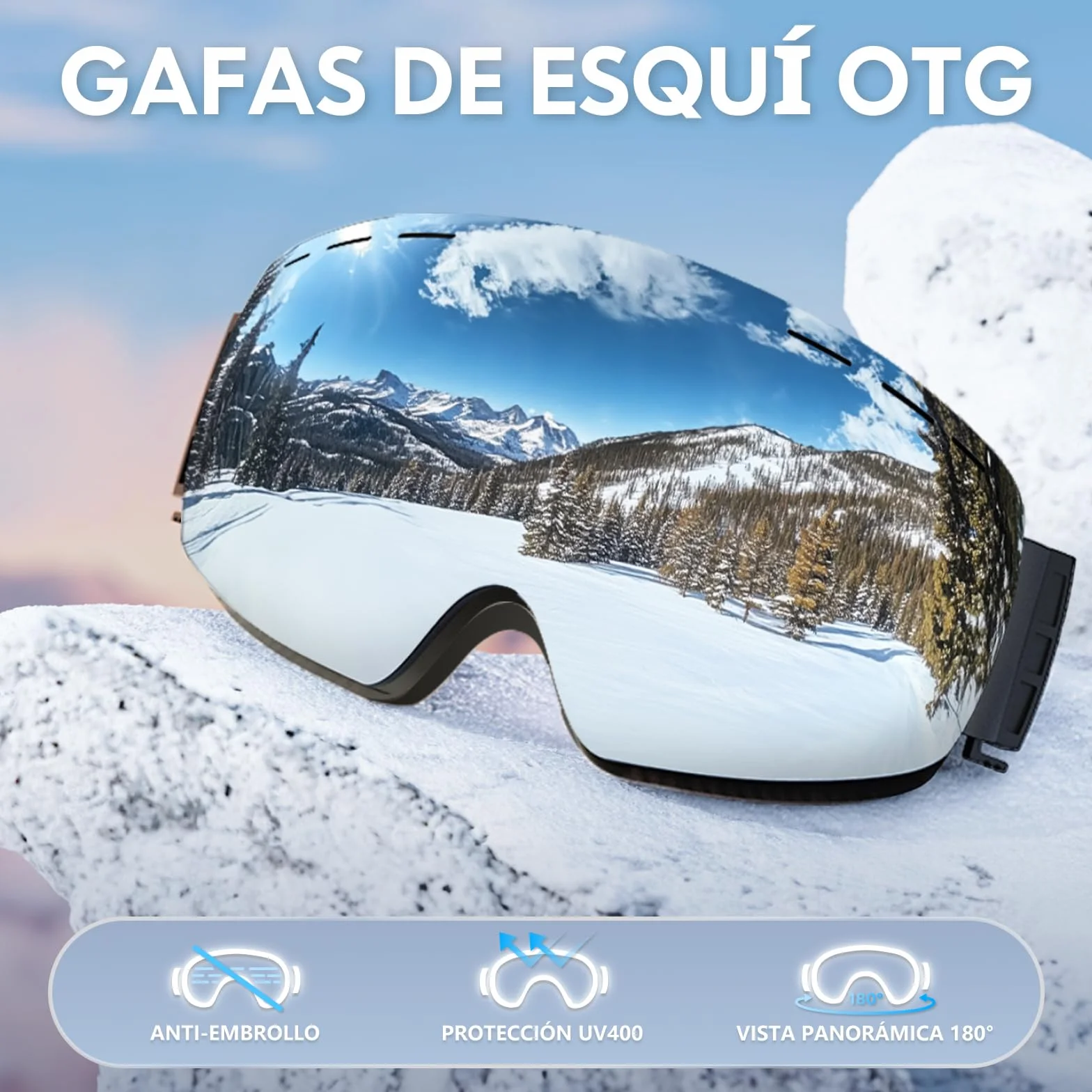 DADA-PRO Gafas de Esquí OTG Sin Marco con Protección UV 100%