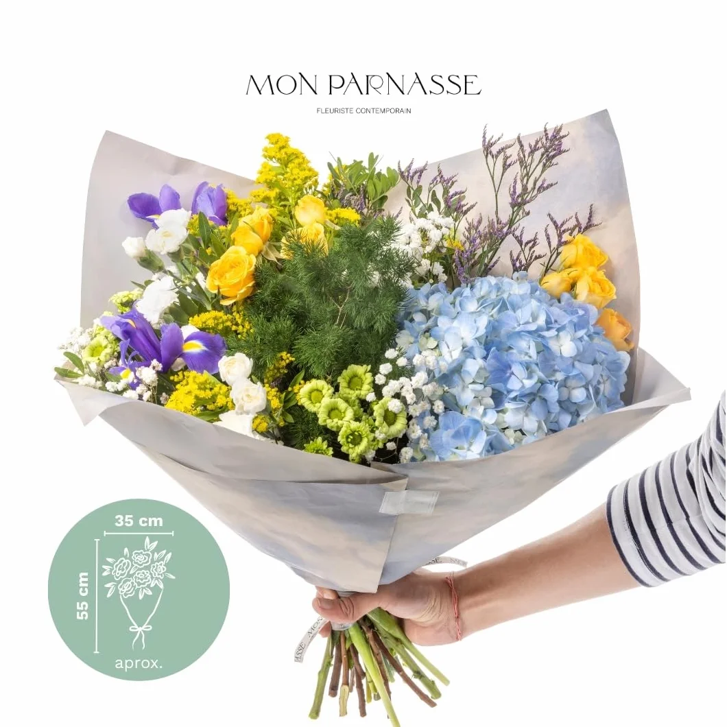 Mon Parnasse - Ramo de Flores Naturales con Dedicatoria, Incluye Tarjeta Personalizada, Set Alimento Floral, Envoltorio Elegante, Regalo, Decoración, Frescura y Aroma - Radiante