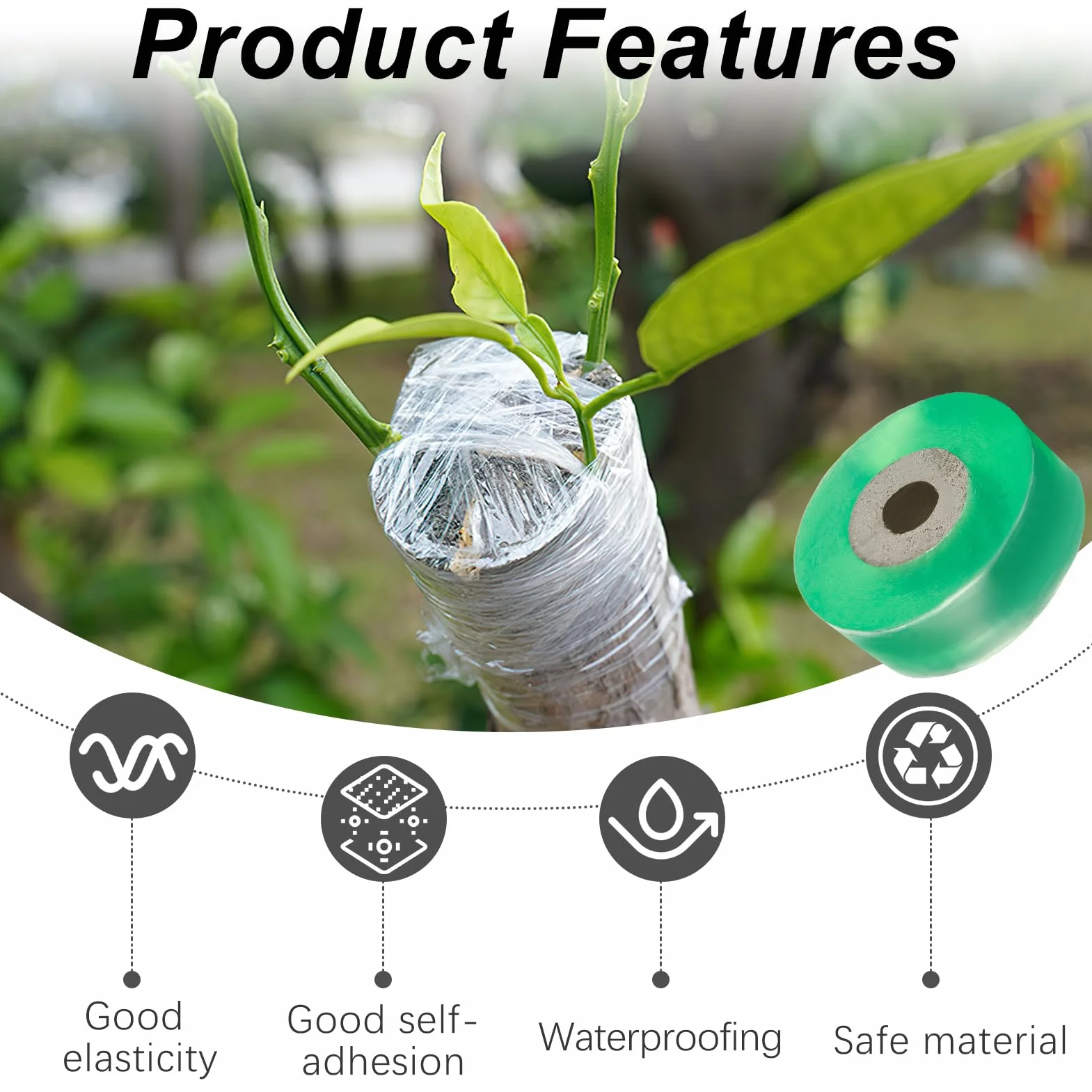 2 Piezas Cinta de Injerto Banda de Injertación 2cm Cinta de Reparación de Plantas Transparente Biodegradable Autoadhesiva Film Injerto Elástica Árbol para Injertar y Reparar Árboles Frutales Verde