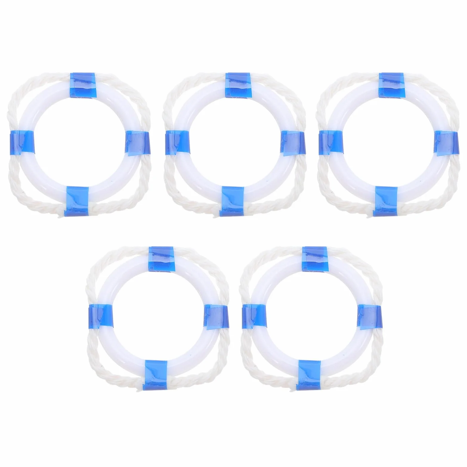 5 Piezas de Aros Salvavidas Decorativos en Miniatura para Decoración de Casas, Accesorio de Plástico Azul para Patio y Mesas, Estilo Náutico y Realista
