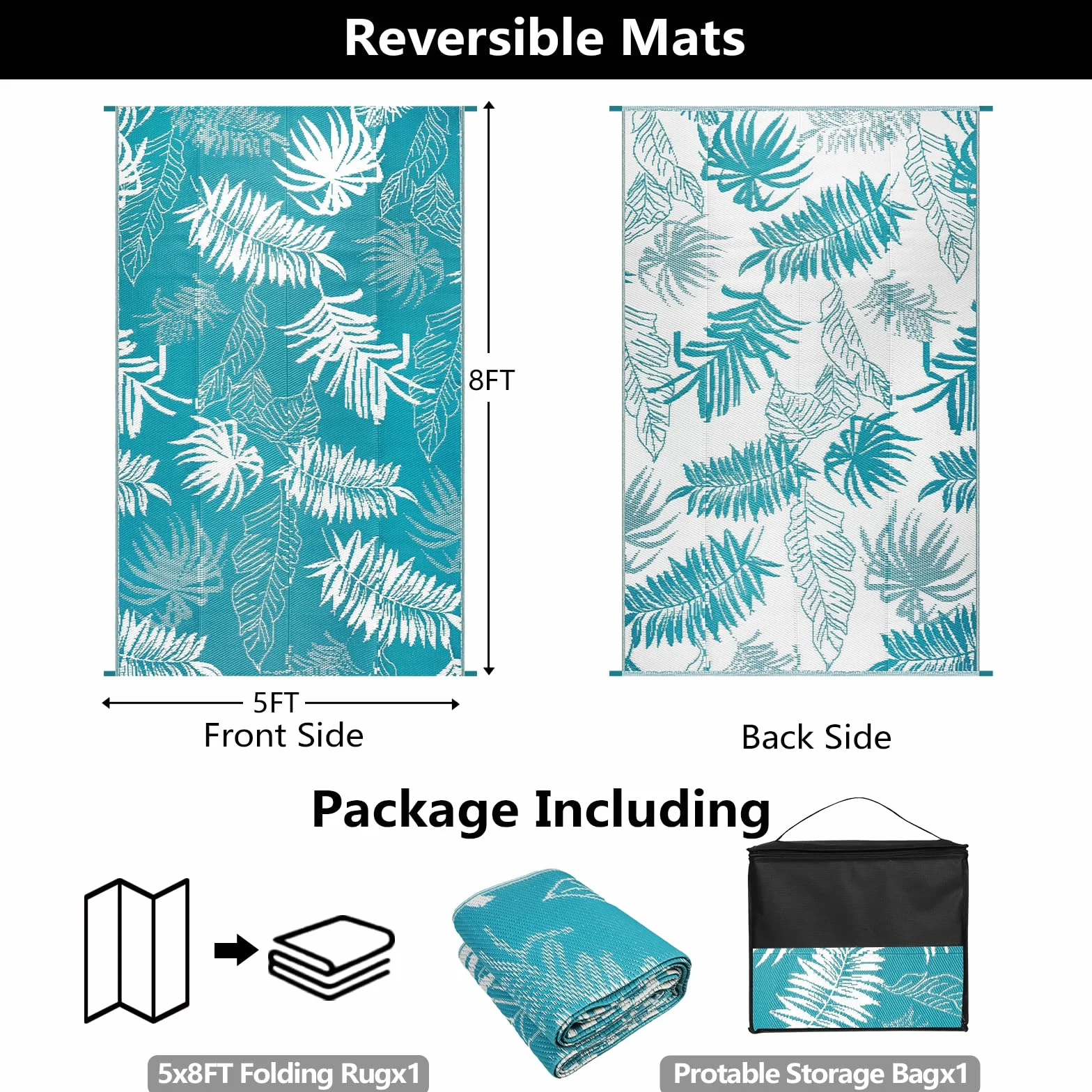 Falflor Alfombra reversible para exteriores, 150 x 245 cm, impermeable, grande, de plástico, ligera, para interiores y exteriores, alfombra de paja de plástico para camping, terraza, caravana, patio