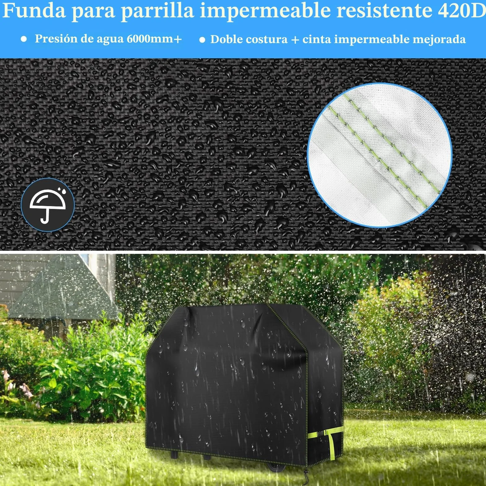 Funda Barbacoa Exterior Impermeable, VDISRR 420D Oxford Resistente al Desgarro Funda Protectora para BBQ 117 x 66 x 117 cm, Cubierta de Barbacoa Exterior Anti-Viento/Anti-Polvo/Anti-Humedad/Anti UV
