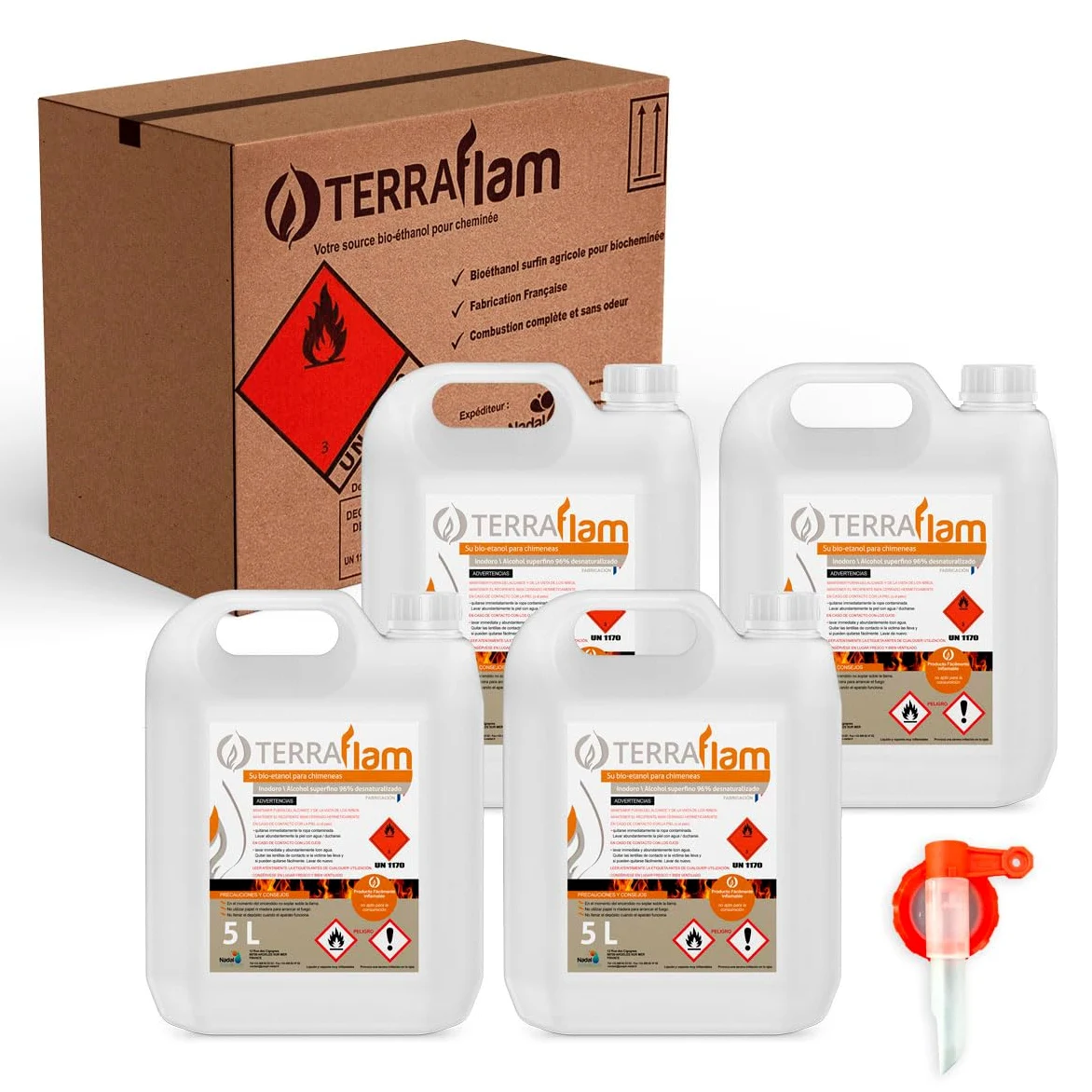 20 litros Bioetanol de Terraflam | 4 x 5 litros en Garrafa | sin Humo y sin Olor | Entrega Rapida