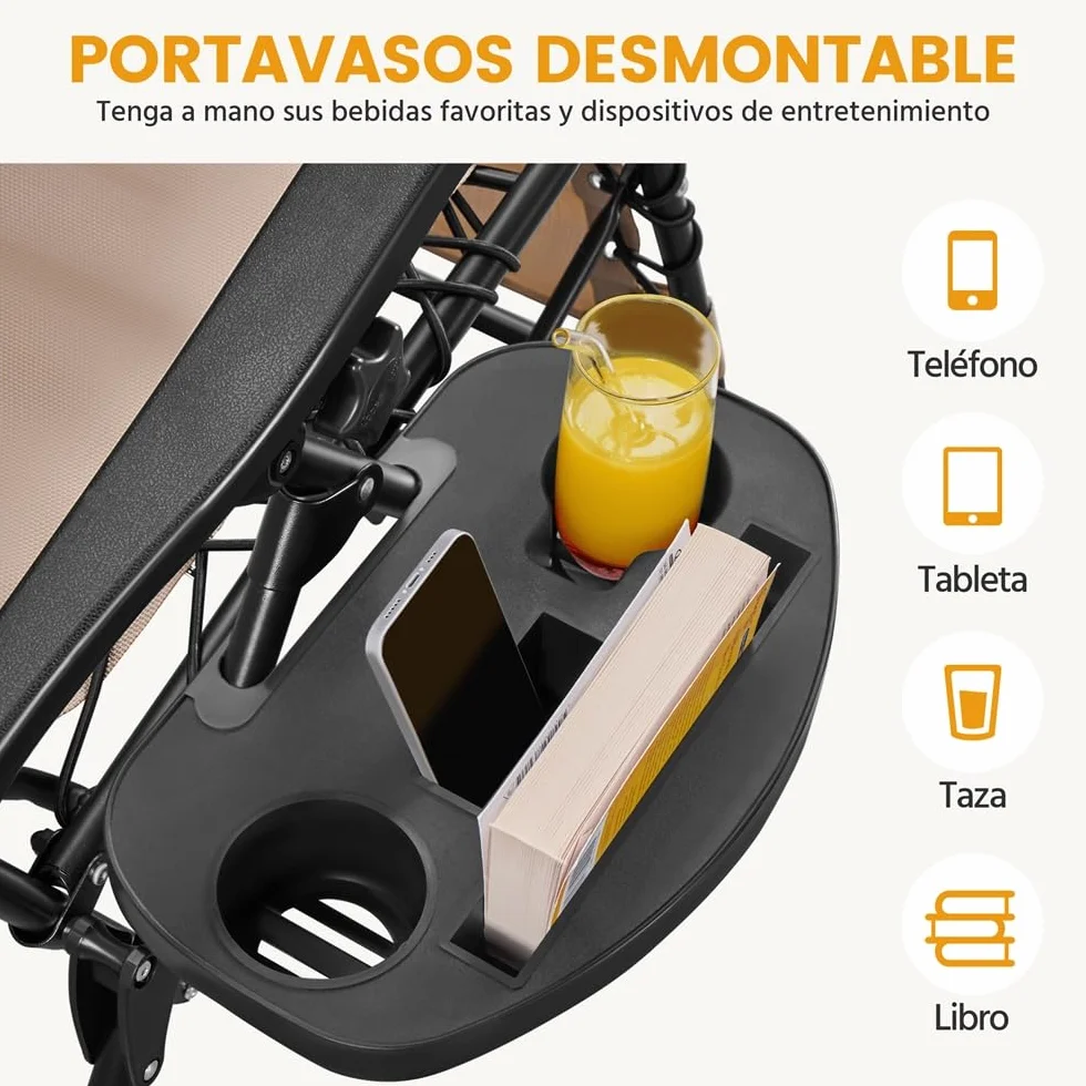Yaheetech Tumbona Plegable para Exterior Tumbona Jardin Ligera y Portátil Silla Reclinable con Bandeja Lateral, Fácil de Mover para Exterior (1PCS Beige