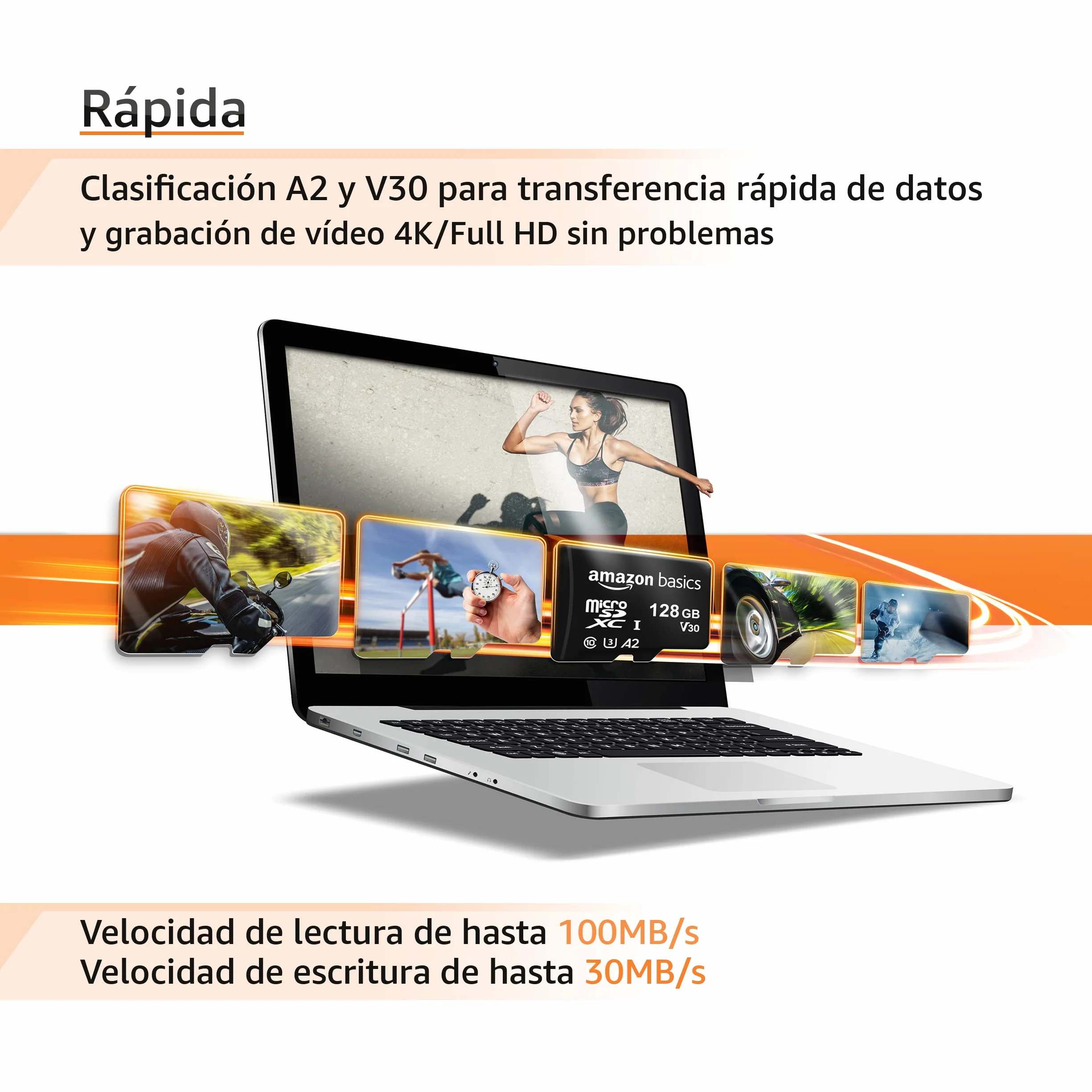 Amazon Basics Tarjeta de memoria microSDXC 128 GB A2 U3 con adaptador