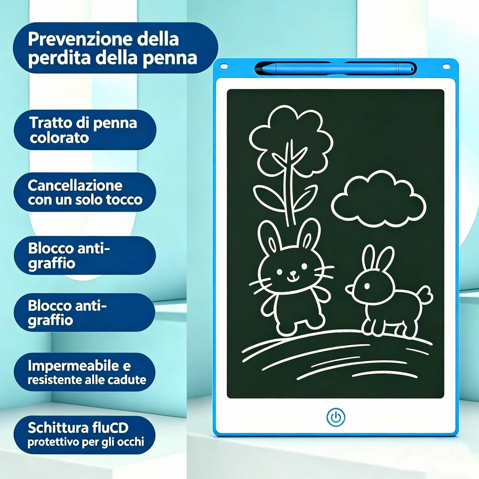 Tableta gráfica LCD 10 pulgadas azul con bolígrafo integrado – Pizarra electrónica para dibujo – Impermeable y a prueba de golpes para niños