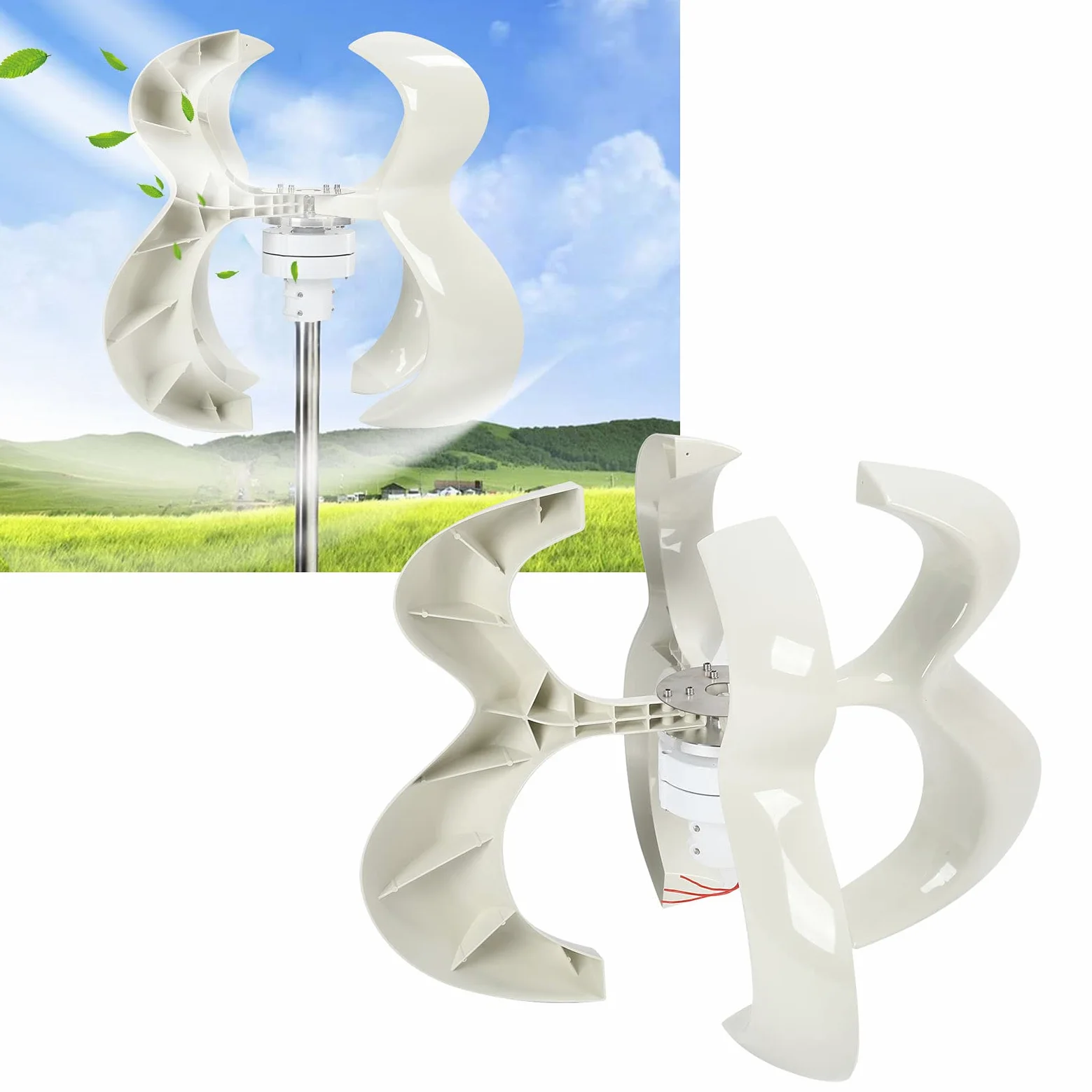 DT-HL Generador de Turbina Eólica con Forma de Calabaza Blanca de 600 W, 4 Palas, Generador de Energía Eólica de Alta Eficiencia para Uso Doméstico y Exterior (12V)