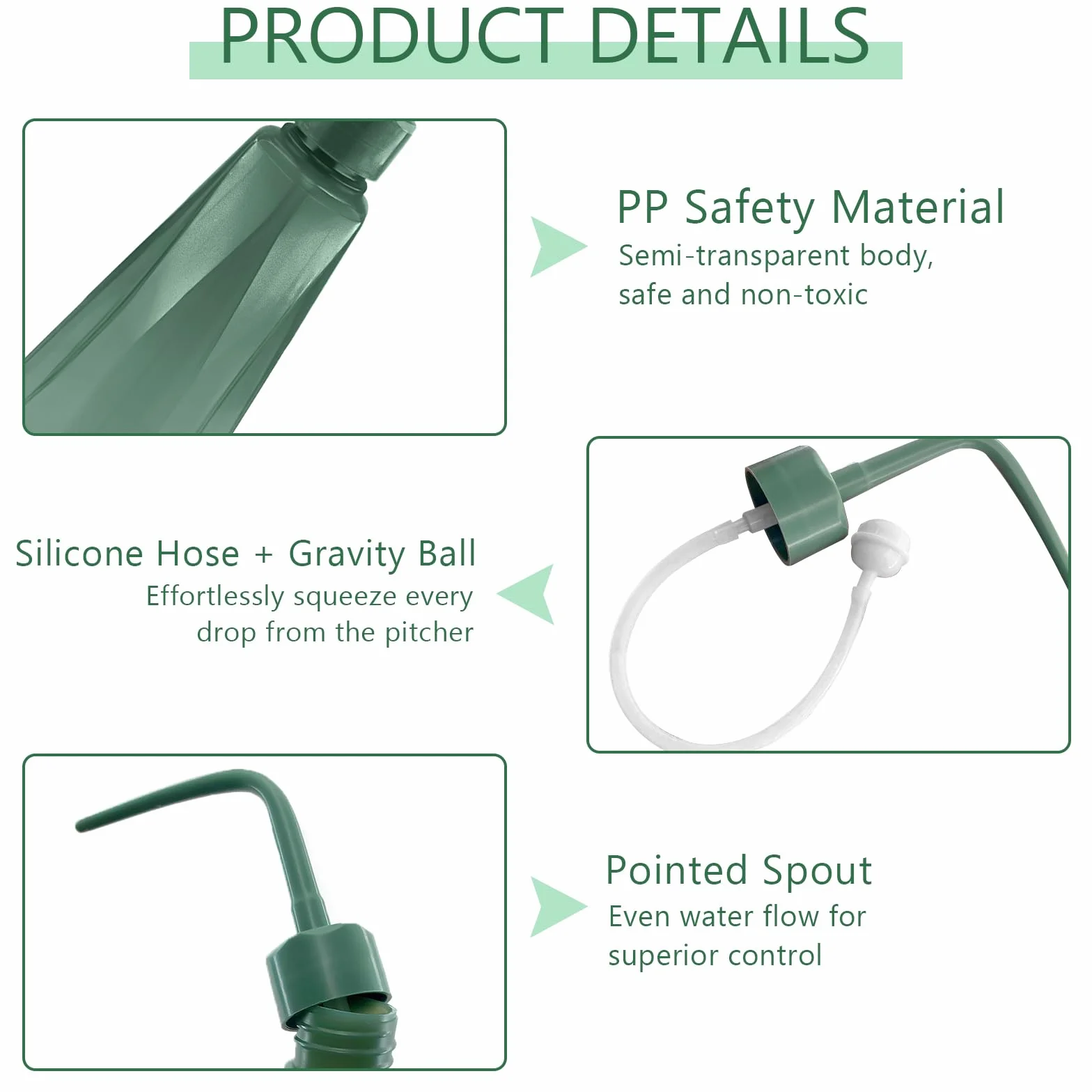 480ml Regadera para Plantas de Interior, Regadera Pequeña con Pico Largo para Bonsáis, Suculentas y Semilleros, Dispositivo de Riego con Bola de Gravedad de 360°, 3 Colores (Verde Gris)