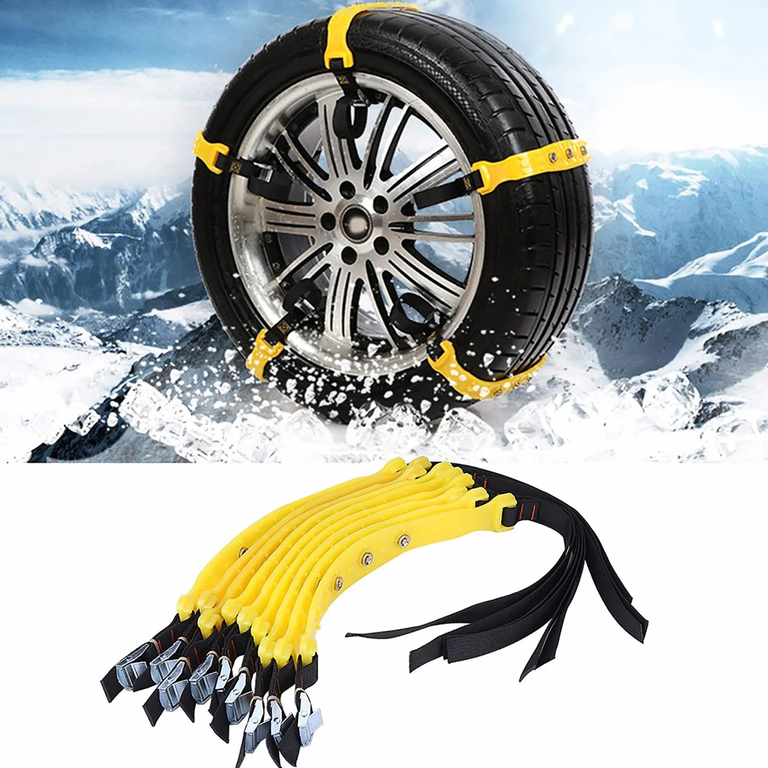 Agarrador de cadenas de nieve, 10 piezas, 185-225 mm, universal, TPU, cinturón antideslizante para neumáticos
