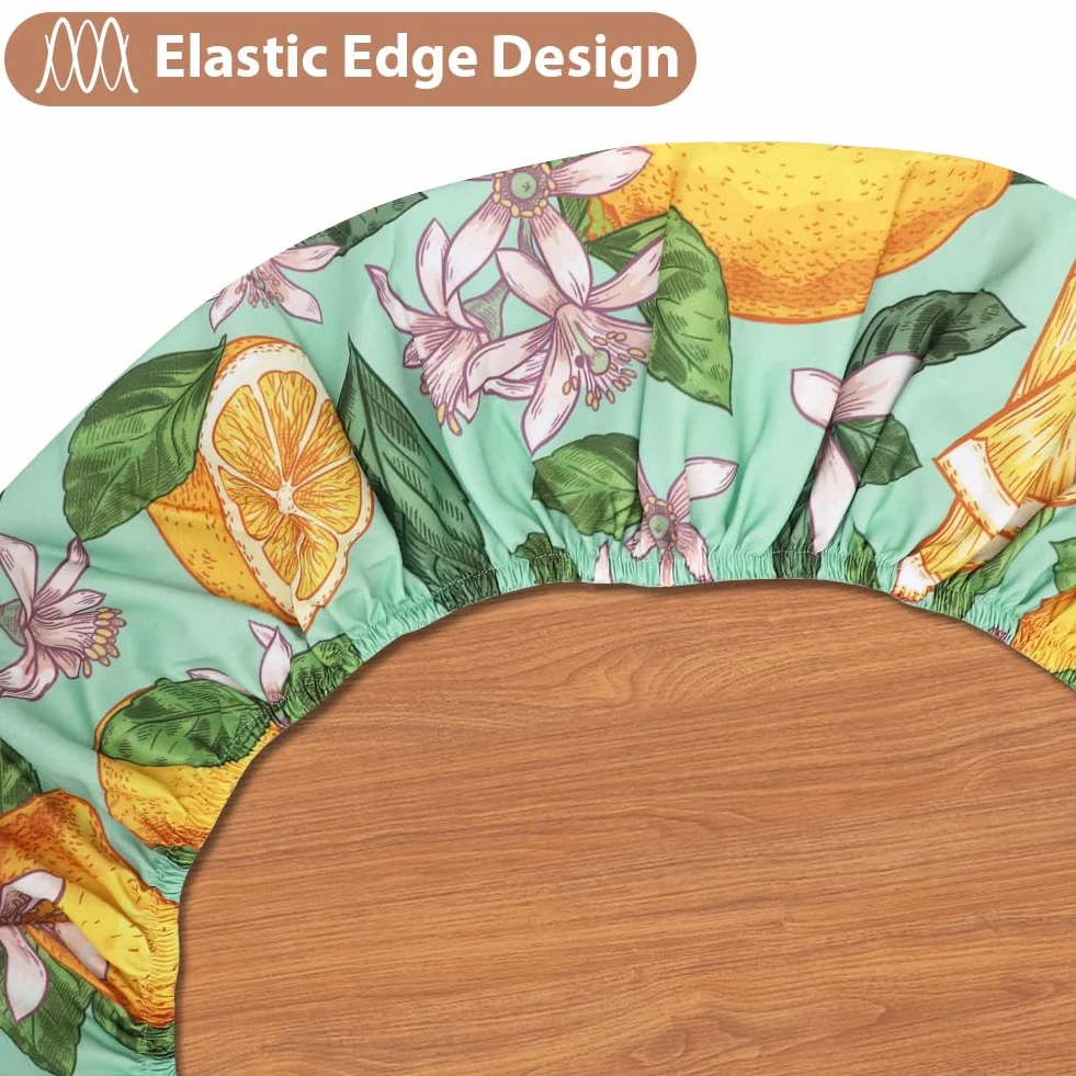 Yuragim Mantel redondo para exteriores con goma elástica, 90 cm, redondo, lavable, para exteriores, resistente a la intemperie, mantel elástico para jardín con estampado de limón, apto para mesas de