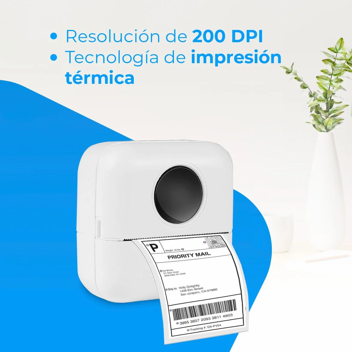NK Impresora Fotográfica Portátil Mini Térmica Inalámbrica con 5 Rollos de Papel, USB, iOS y Android, Blanco