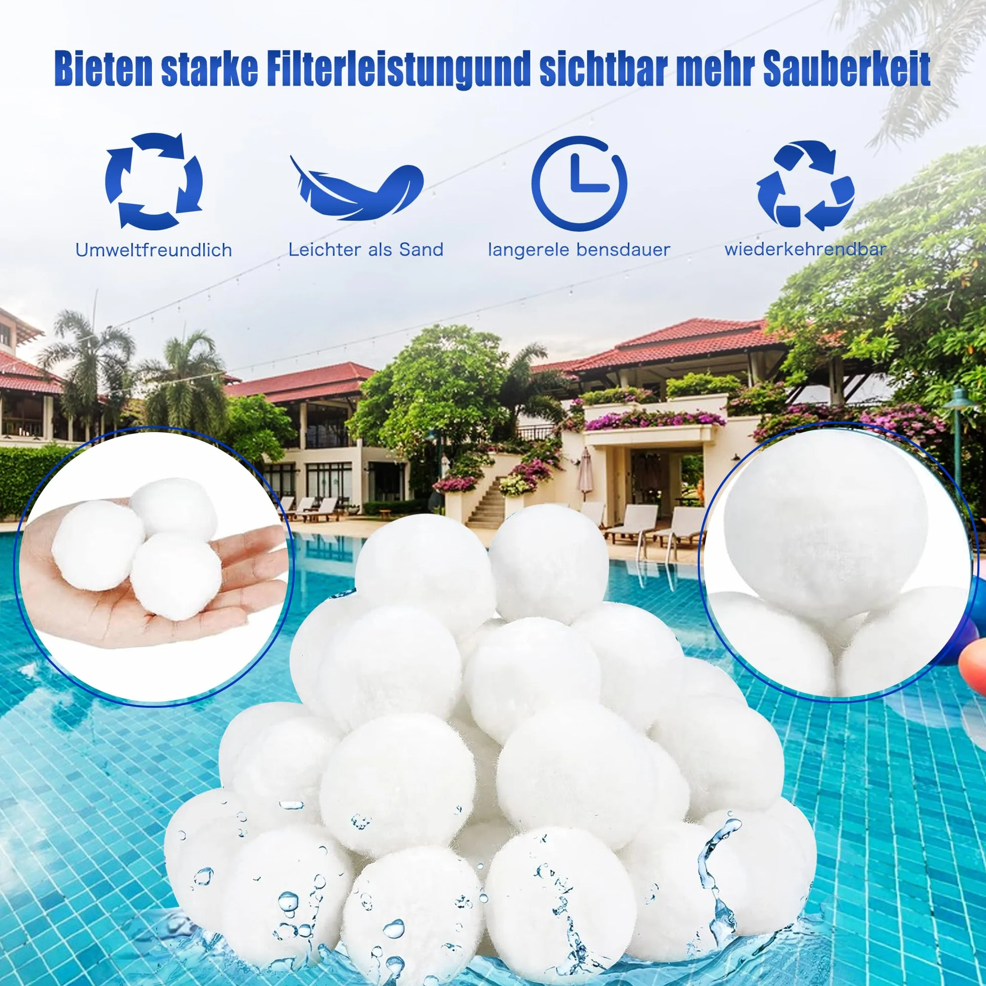 JAADU 800g Bolas Filtro Piscina, Bolas Depuradora Piscina, Reemplaza 28kg Arena de Filtro, para Instalaciones de Filtro de Arena, Piscina, Acuarios
