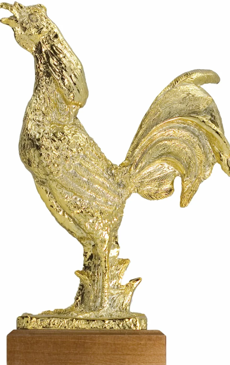 Trofeo Gallo de Pelea Grabado Figura Dorada 27cm Altura