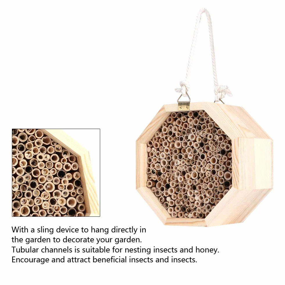 Yctze Bee House, 16 * 16 * 9 Insecto de Madera Bee House Wood Bug Room Hotel Nesting Box para Decoración de Jardín Al Aire Libre