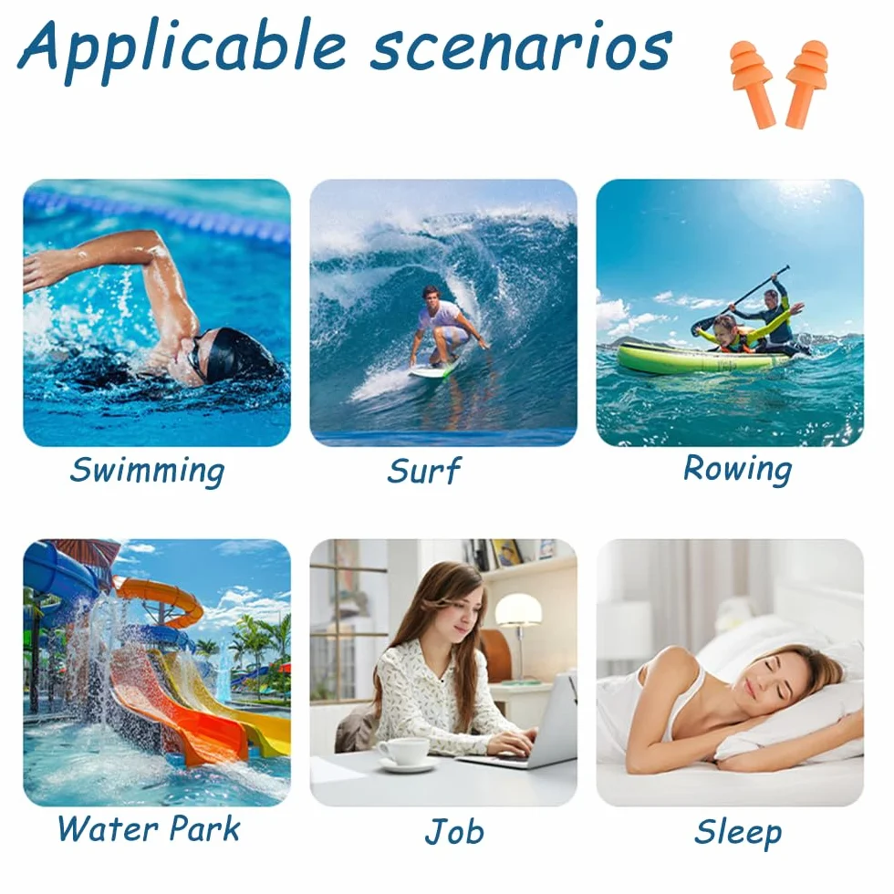 Tapones para Oídos de Silicona para Natación Dormir Buceo - 5 Pares Multicolor Niños Adultos