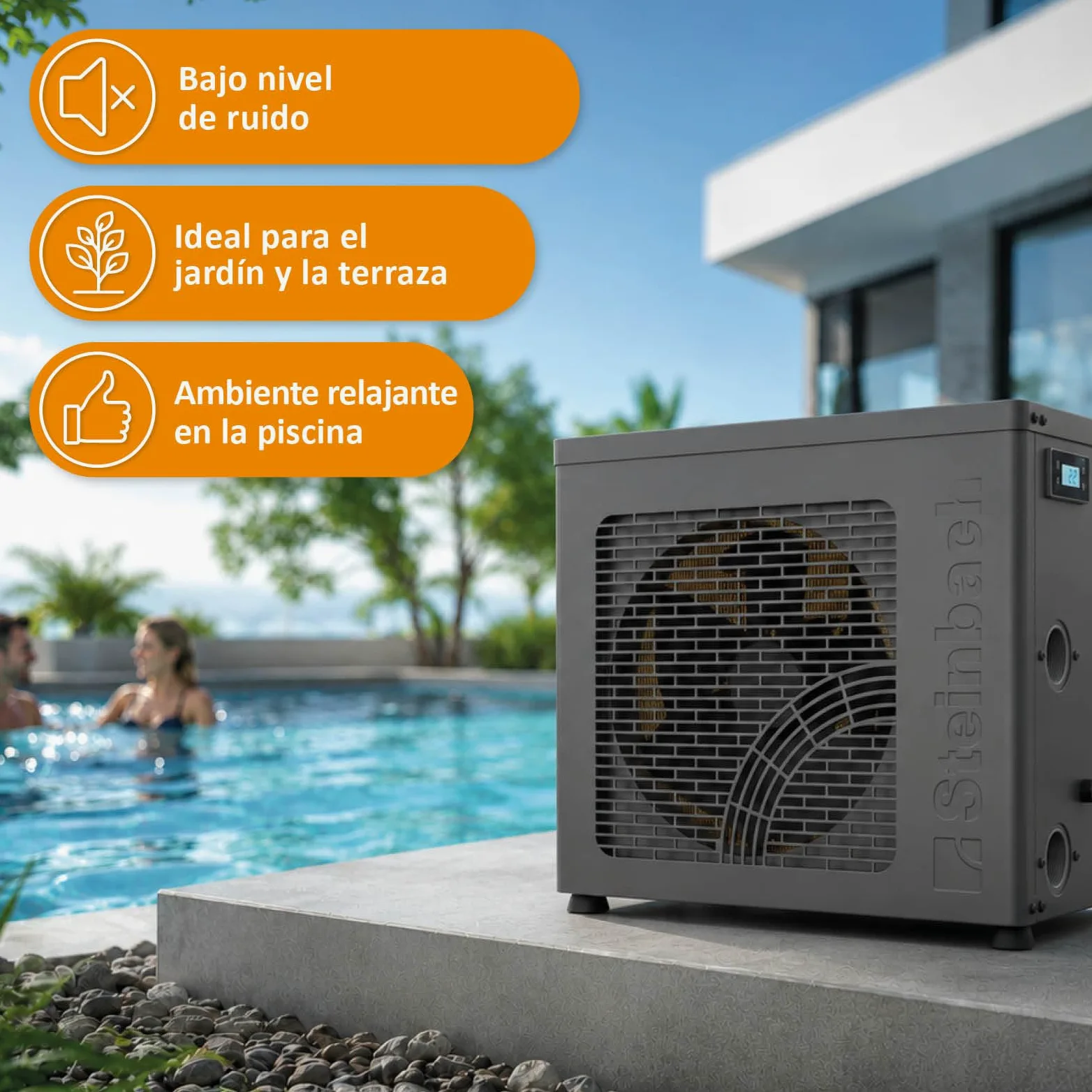 Steinbach Startis Style 049400Z - Bomba de Calor para Piscina de hasta 20.000 L 4,3 kW con Control por aplicación WiFi, Segura para Agua Salada, refrigerante R290 eficiente