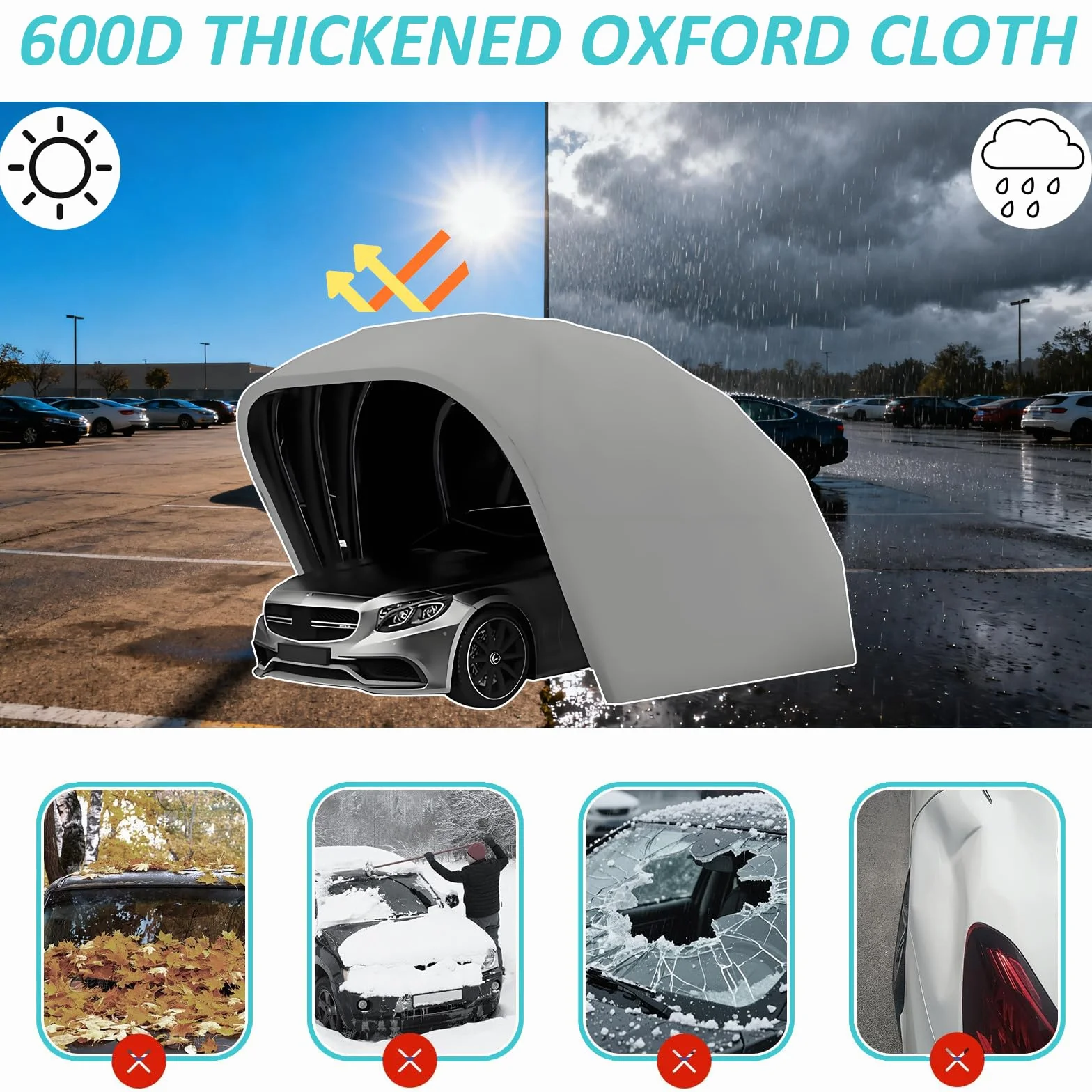 Cochera Retráctil Mejorada, Cobertizo Gris De Acero Inoxidable, Cobertizo Plegable Semiautomático SUV/Automóvil, Tela Oxford De Espesor 600d (5,9m × 2,7m × 2,45m)