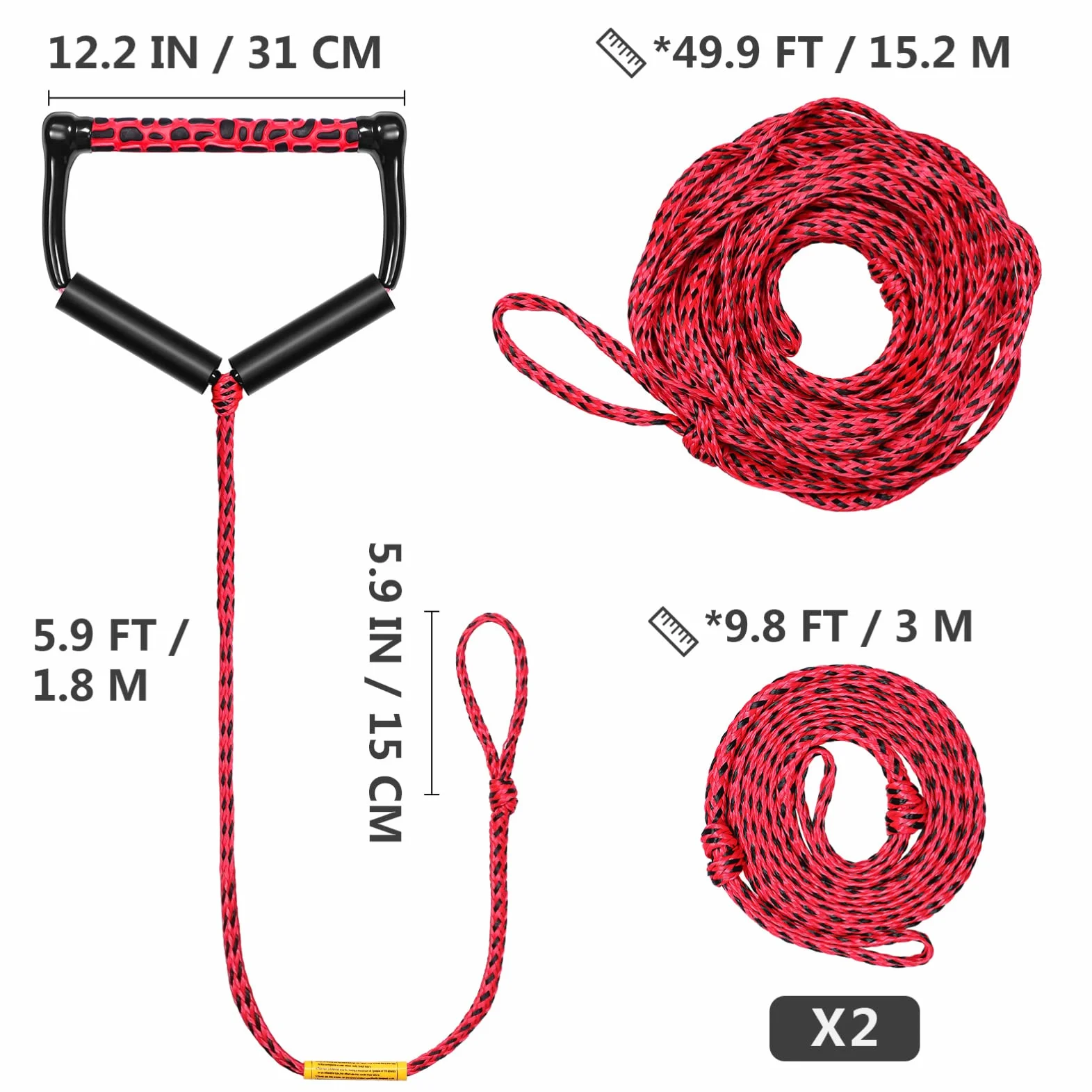 BESPORTBLE Cuerda para Wakeboard Mango Flotante Ajustable