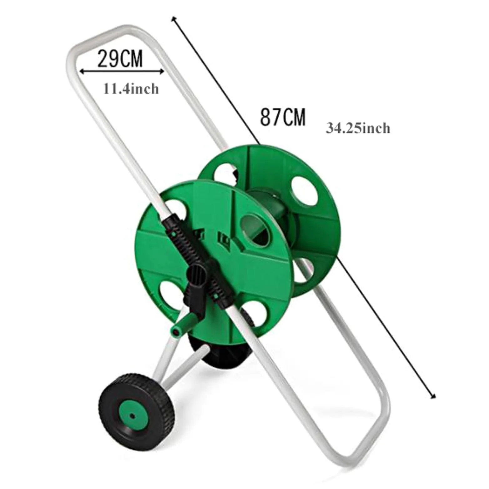 Soporte para manguera de agua resistente, carrito para carrete de manguera de jardín con guía de manguera integrada, soporte móvil con ruedas, capacidad para manguera de 50 m (164 pies) y 1/2", cons