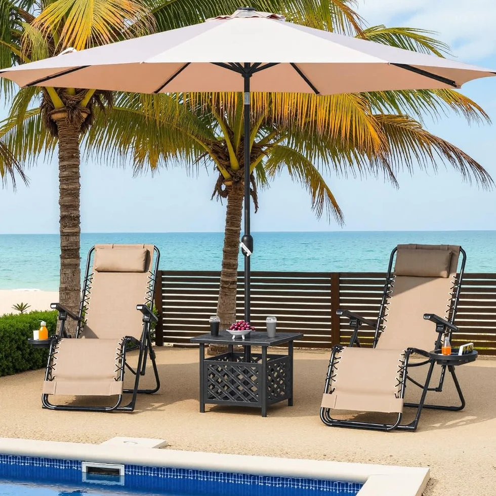 Yaheetech Tumbona Plegable para Exterior Tumbona Jardin Ligera y Portátil Silla Reclinable con Bandeja Lateral, Fácil de Mover para Exterior (1PCS Beige