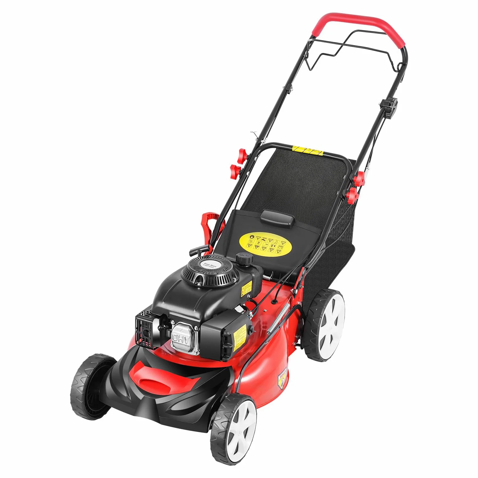 Cortacésped de gasolina de 140 cc, 2800 rpm, 4000 W, 4 tiempos, acero de un solo cilindro, cortacésped de gasolina, altura regulable, con tracción en las ruedas, con bolsa de 60 L y