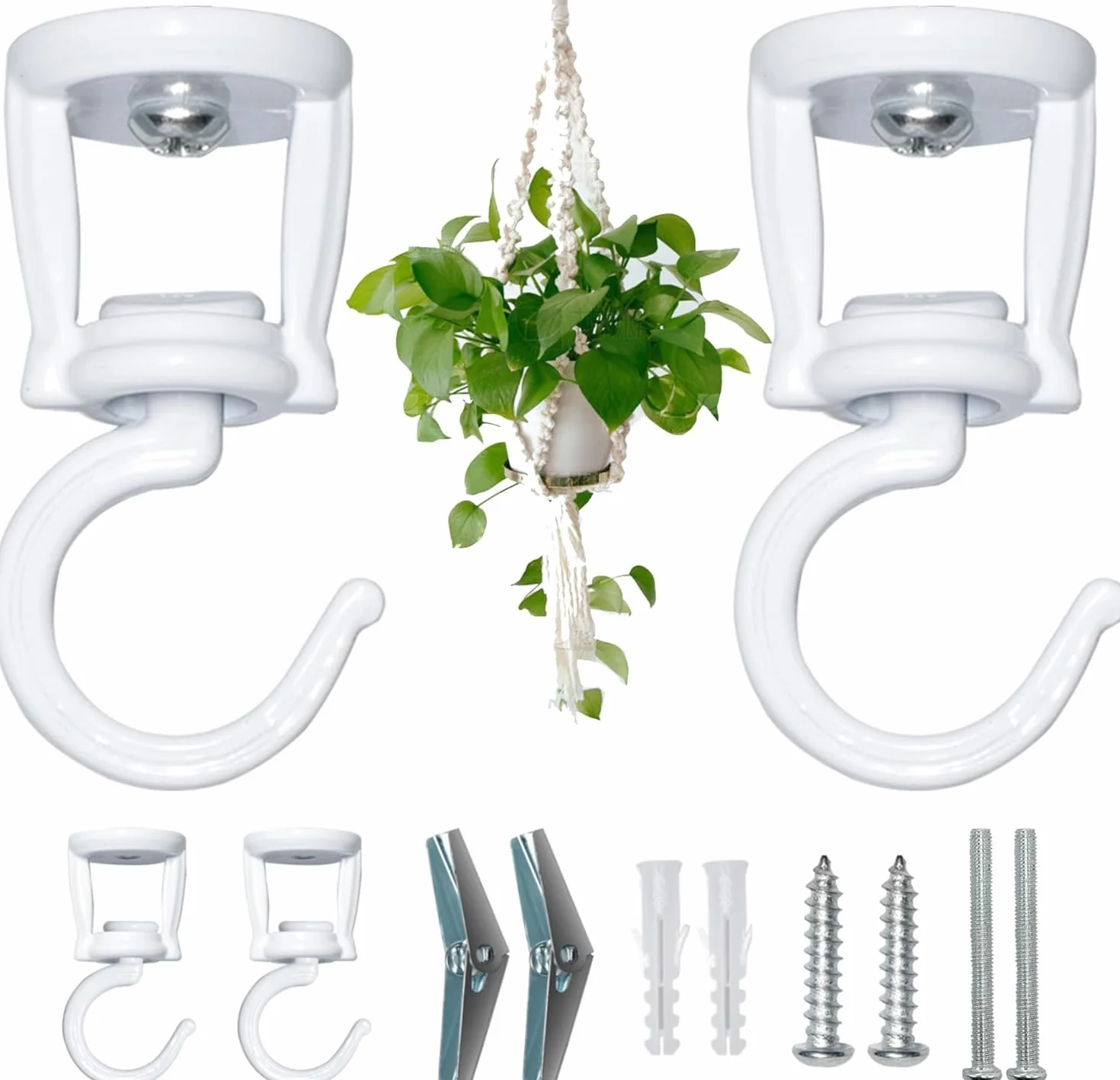 2 Piezas Gancho Techo para Colgar Plantas, Gancho Pared Macetas, Colgador Plantas Pared Exterior Interior, Blanco Soporte Plantas Colgantes para Macetas, Campanillas de Viento, Comederos de Pájaros