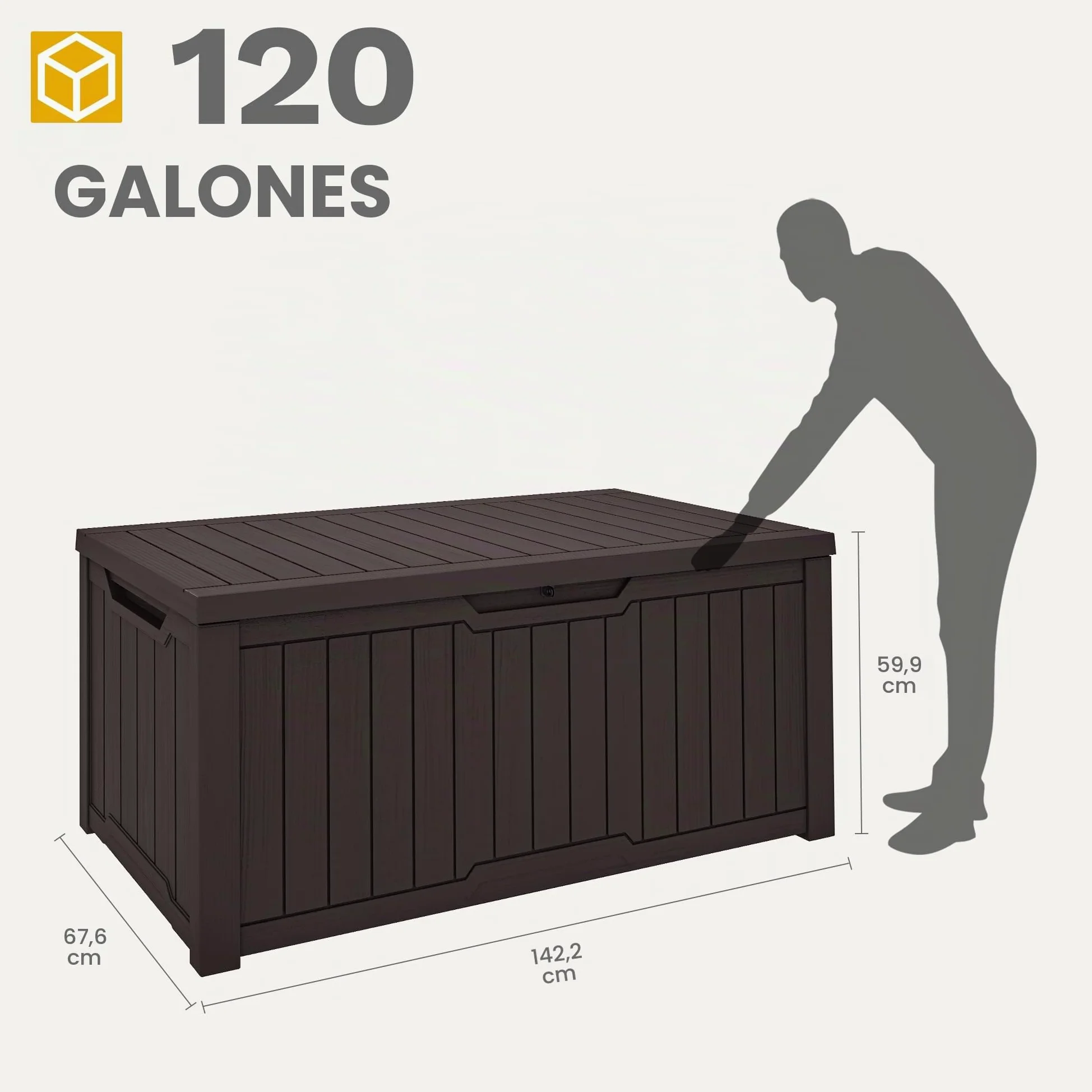 DWVO Caja de almacenamiento para jardín al aire libre, 450 L, 142,1 x 67,6 x 60 cm, impermeable, con cerradura segura, asas de transporte laterales, resistente a todo tipo de clima, caja de resina