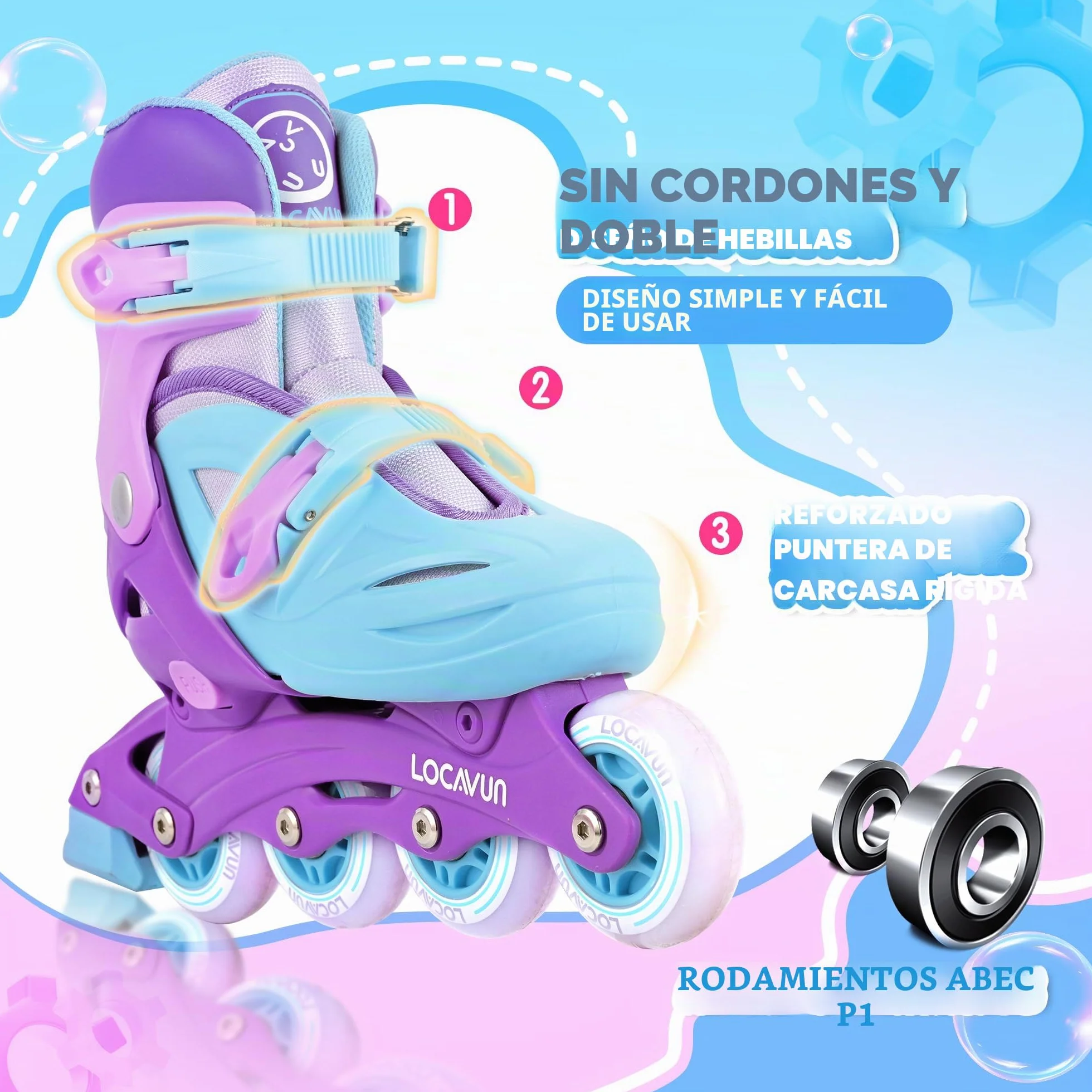 Patines en línea Ajustables 4 Tamaños Ruedas PU 82A para Niños Interior Exterior