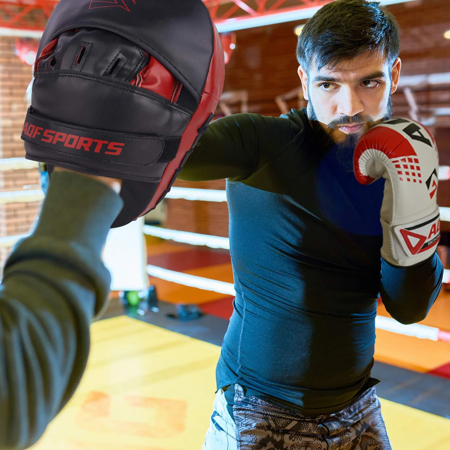 AQF Manoplas Boxeo Guantes Cuero Rex Gancho Jab Combate MMA Muay Thai Kick Boxing