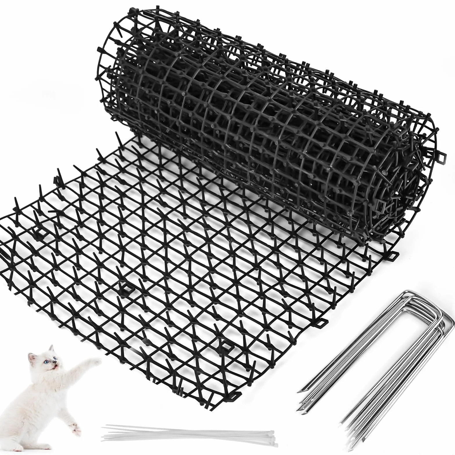 Haus- & Wildtierabwehr YHNDECO Dornengitter Gaten 30 x 200 cm gitter Anti Katzen Matte Katzenabwehr Garten mit 8 Erdnägel und 8 Kabelbinder, katzenabwehrmatte für Hunde Katzen Wildtiere