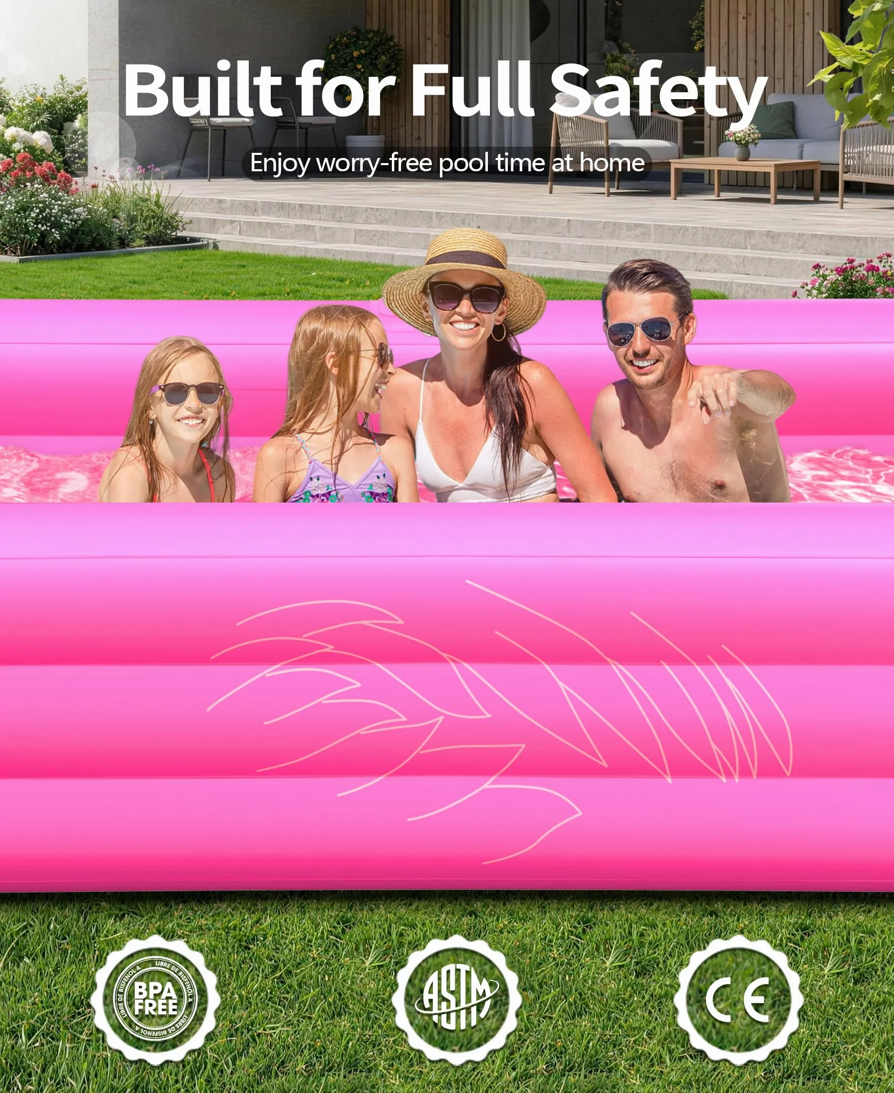 PoolLeader Flamenco Piscina Hinchable Rectangular 254x160x50cm con Luces Solar PVC Grueso